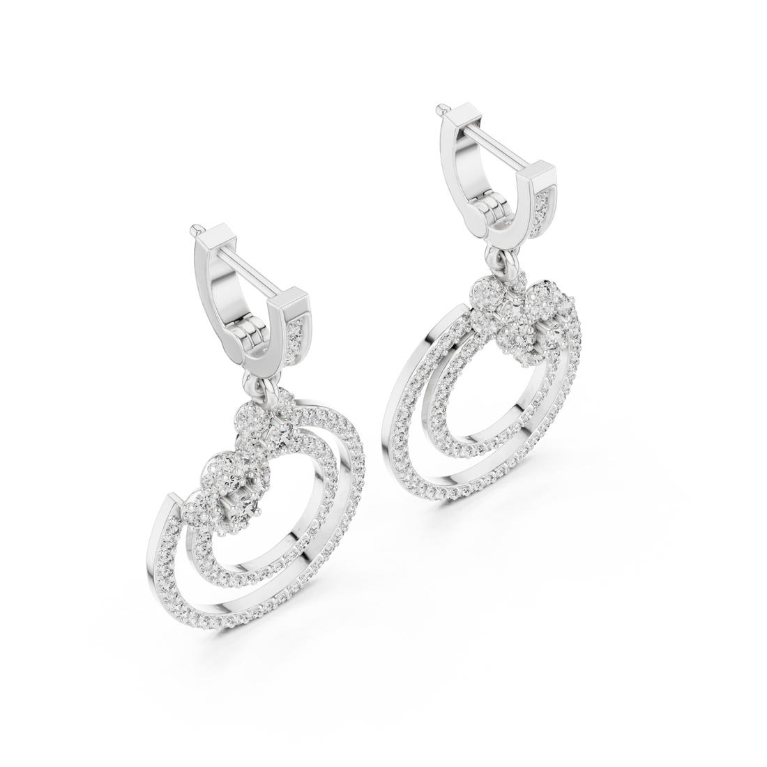 White Gold Starlit Embrace Double Loop Ornate Earrings Right View