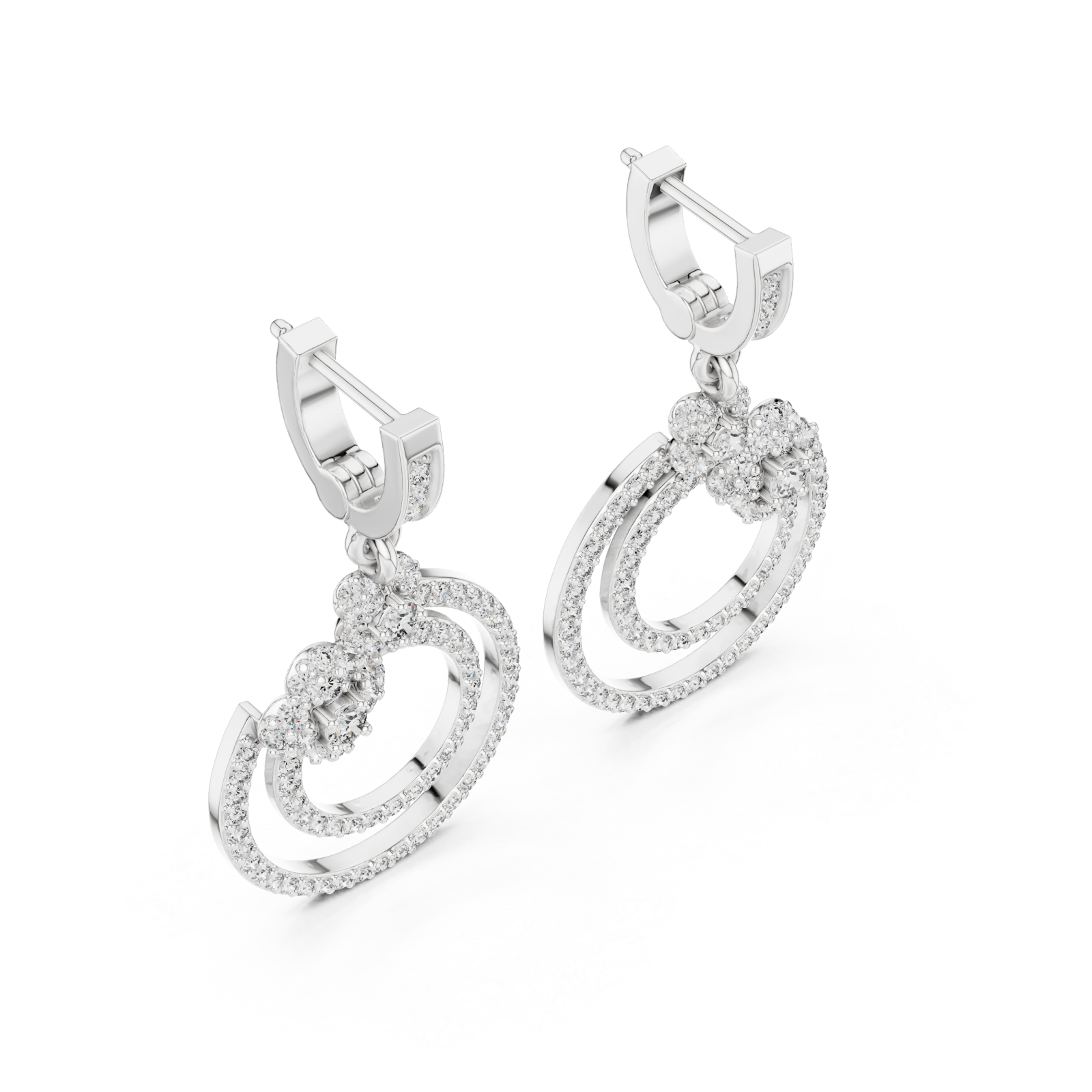  White Gold Starlit Embrace Double Loop Ornate Earrings Right View