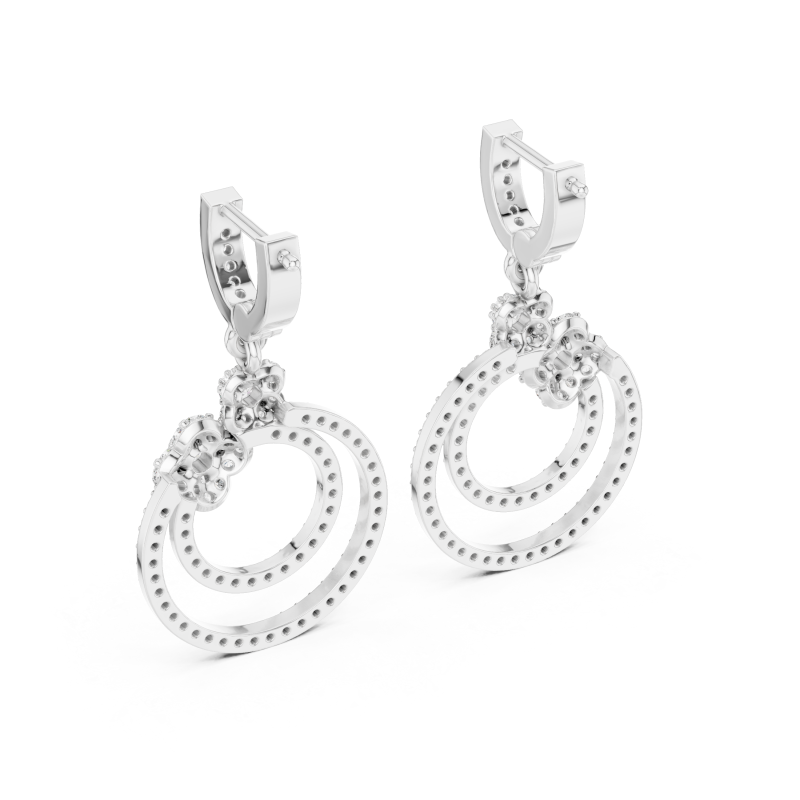  White Gold Starlit Embrace Double Loop Ornate Earrings Side View