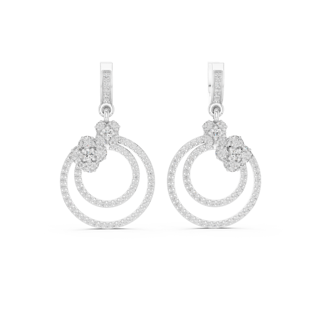  White Gold Starlit Embrace Double Loop Ornate Earrings Right View