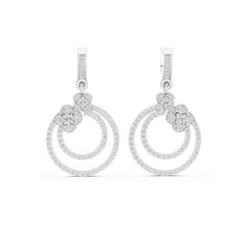  White Gold Starlit Embrace Double Loop Ornate Earrings Front View