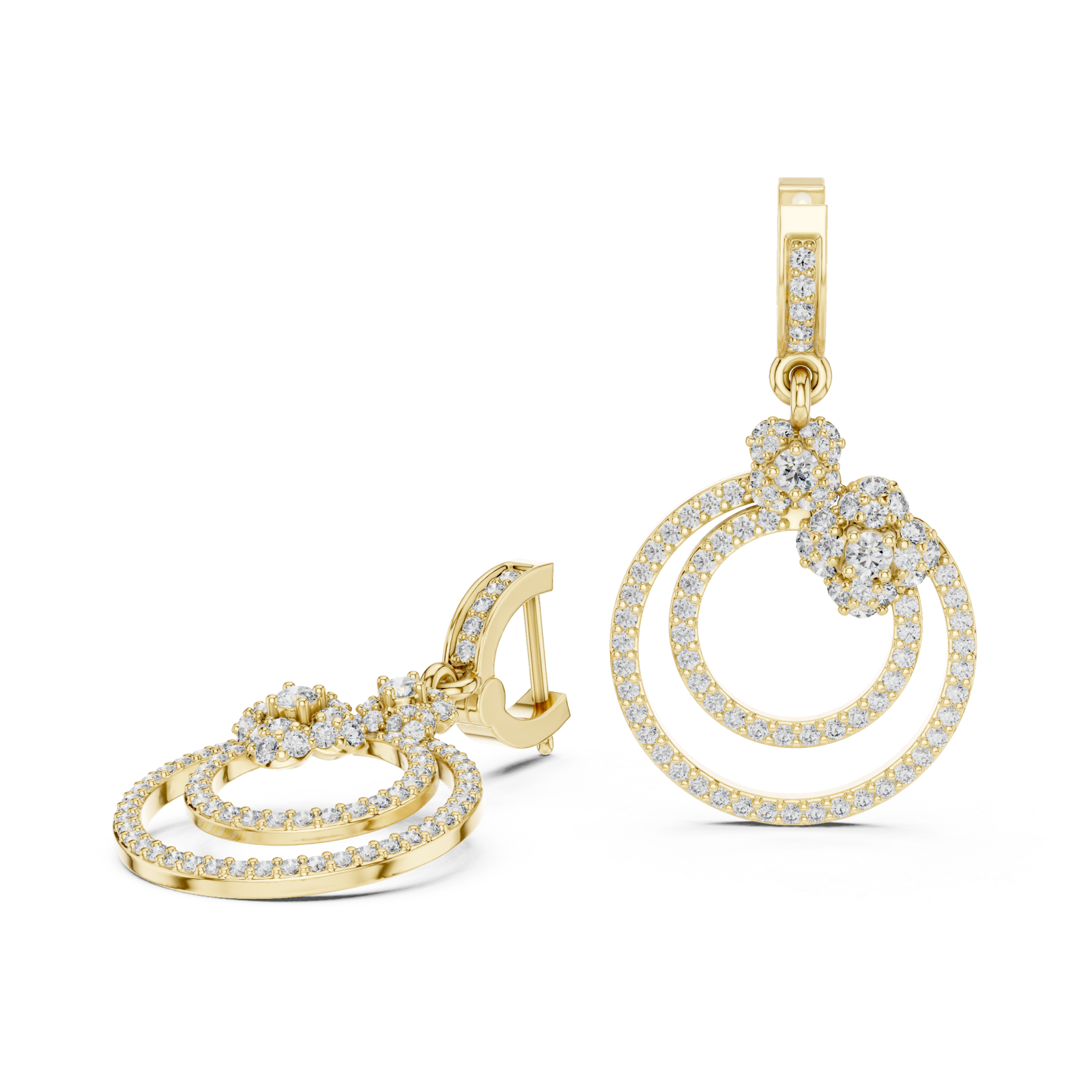  Gold Starlit Embrace Double Loop Ornate Earrings Left View