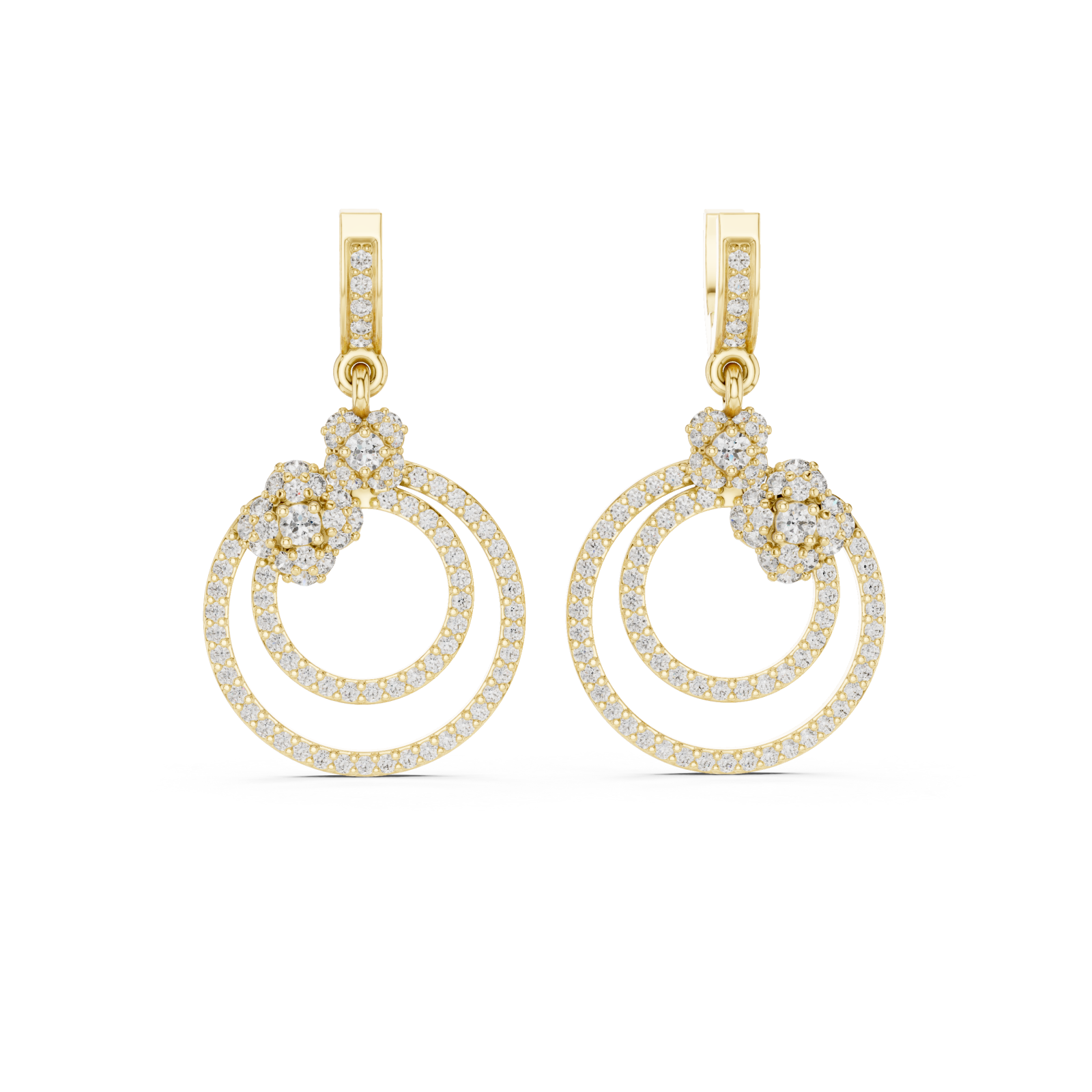  Gold Starlit Embrace Double Loop Ornate Earrings Front View