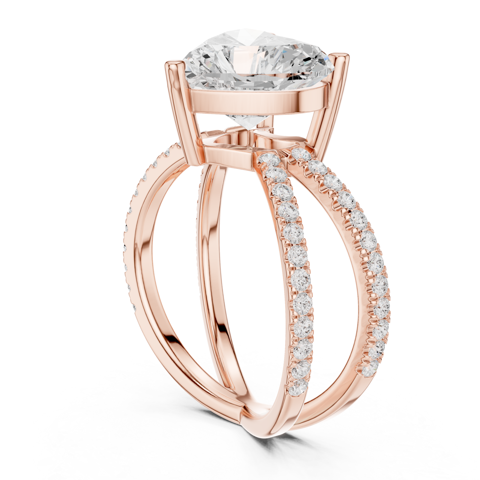  Rose Gold Starlit Embrace Double Row Heart Ring Left View