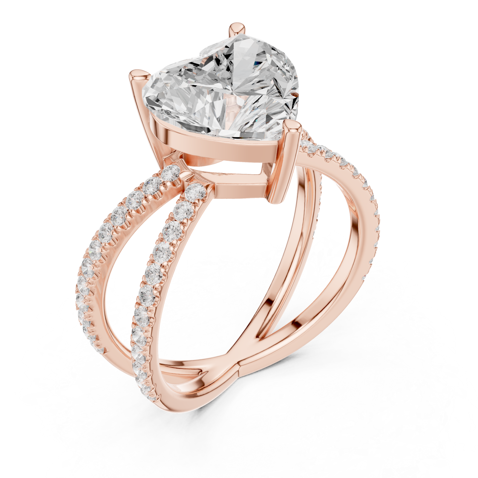  Rose Gold Starlit Embrace Double Row Heart Ring Right View