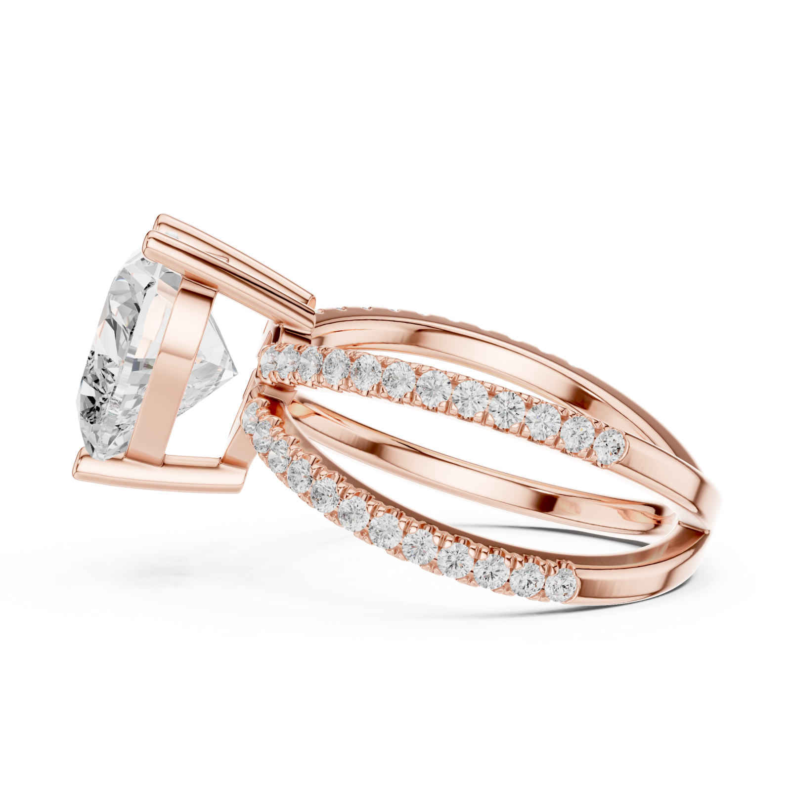  Rose Gold Starlit Embrace Double Row Heart Ring Side View