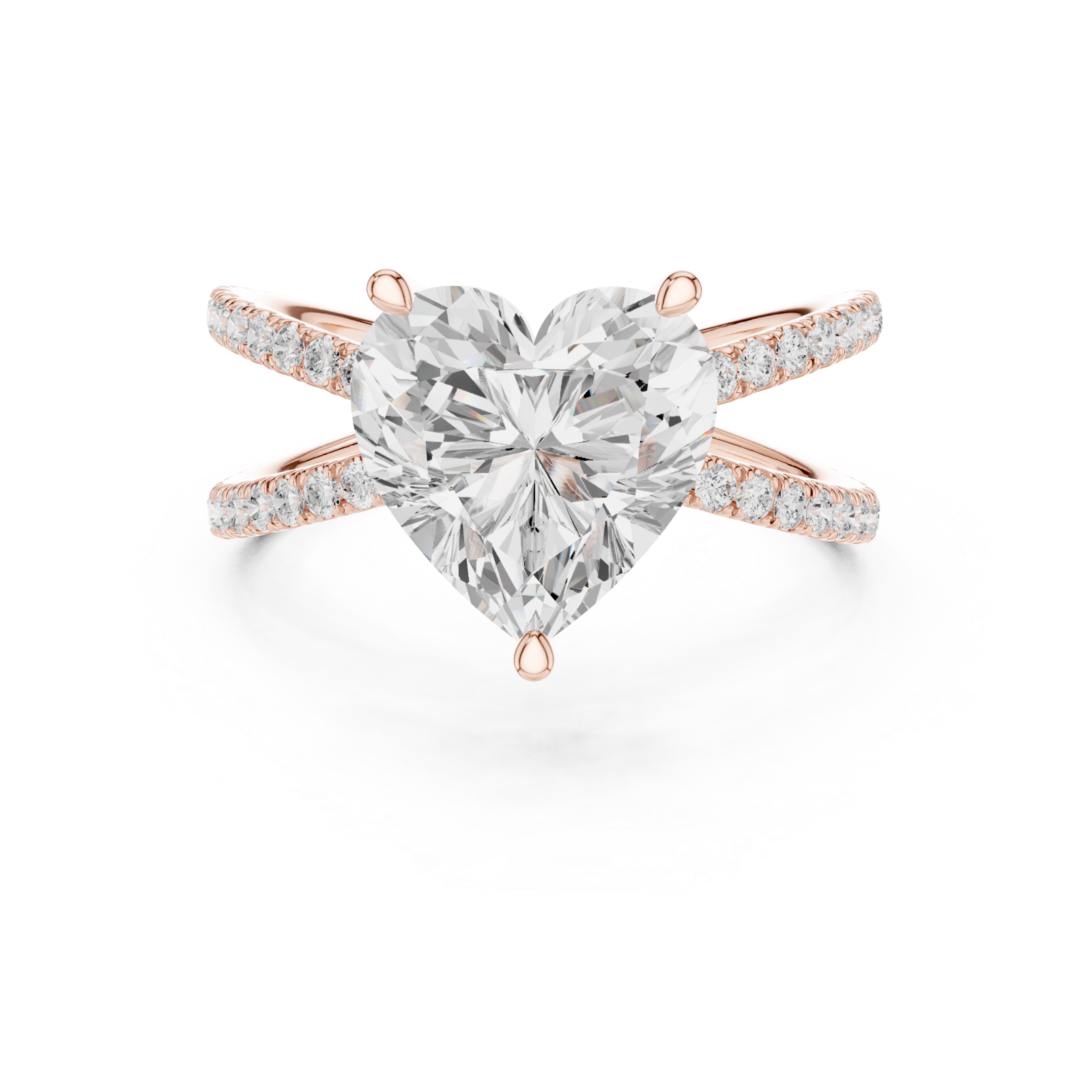  Rose Gold Starlit Embrace Double Row Heart Ring Front View