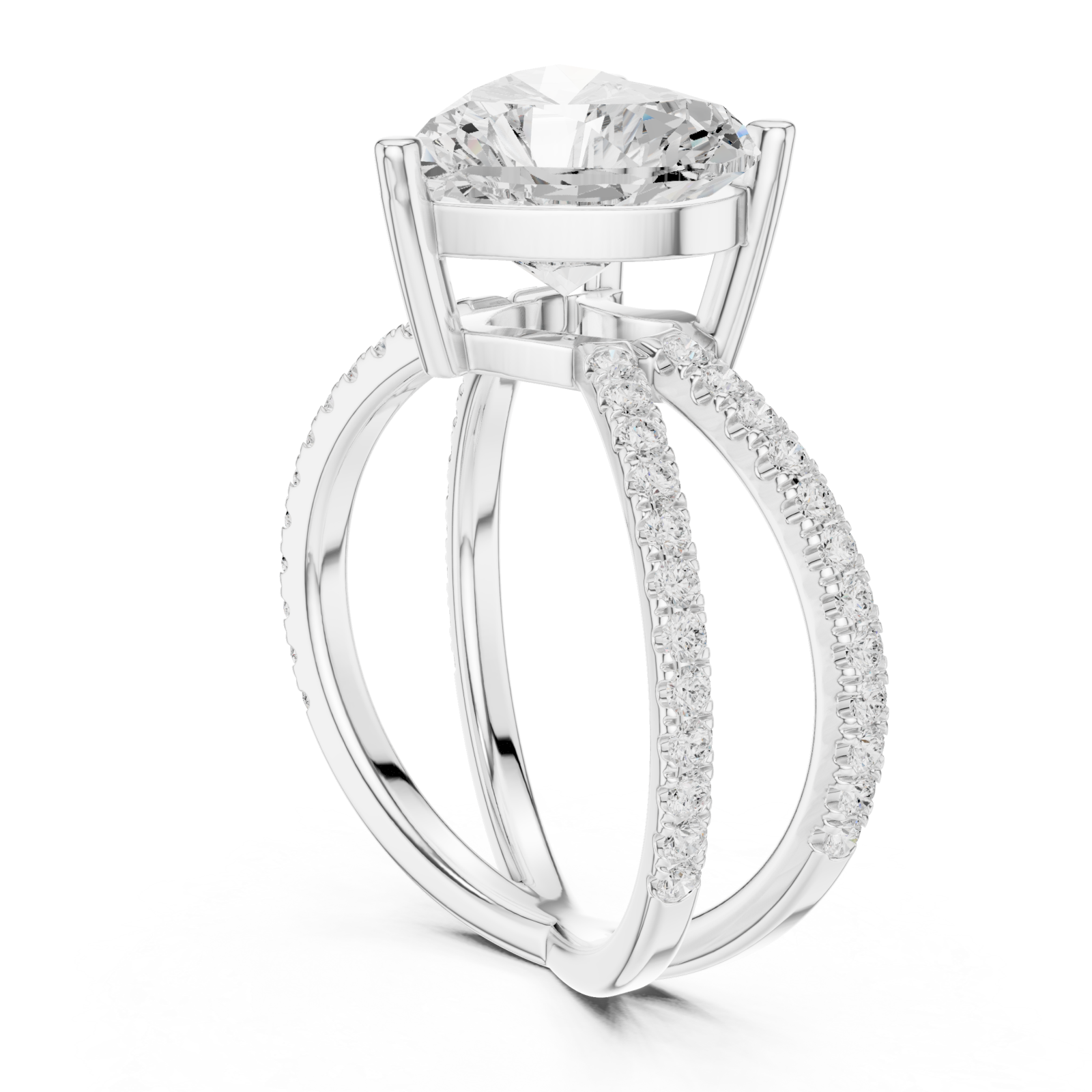  White Gold Starlit Embrace Double Row Heart Ring Left View