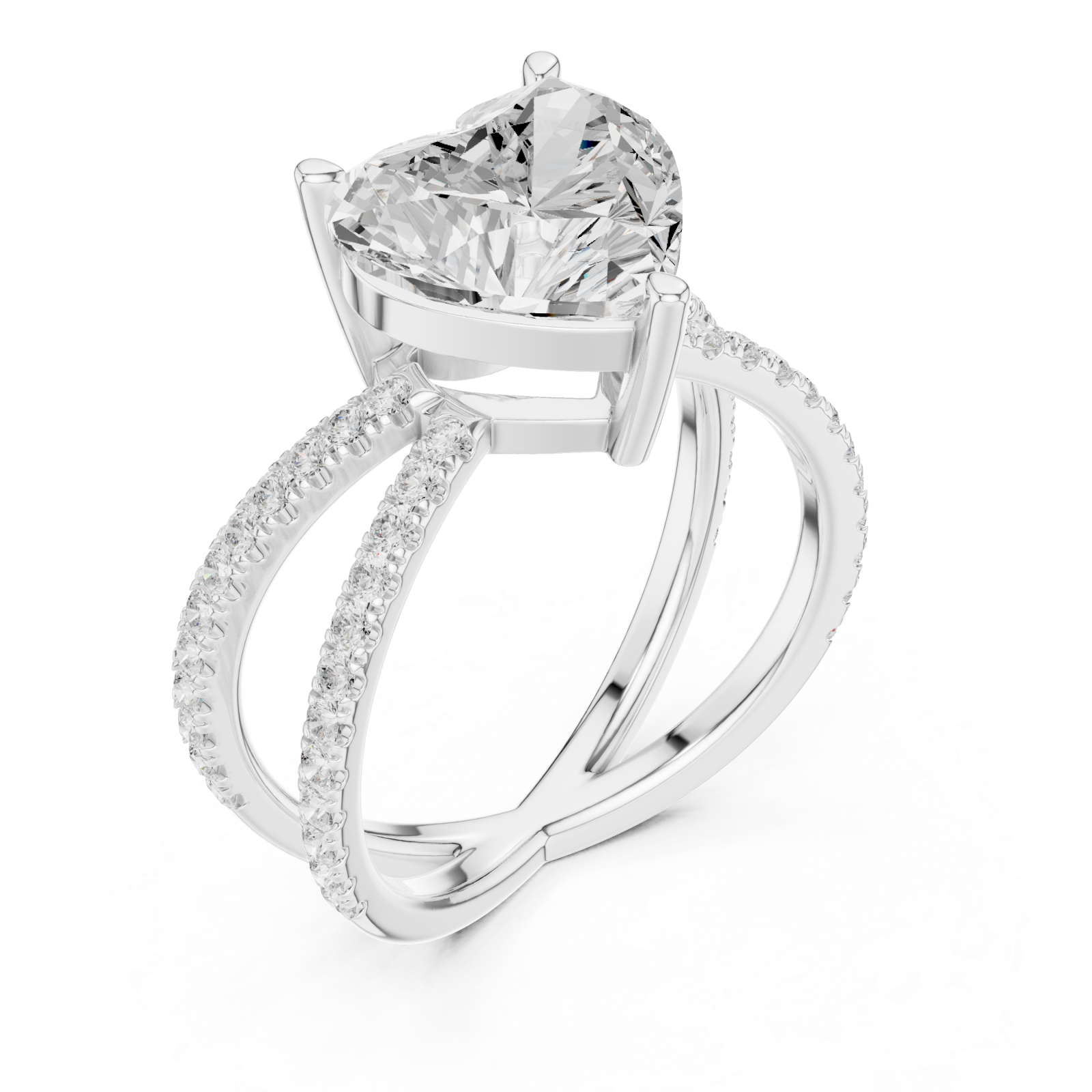  White Gold Starlit Embrace Double Row Heart Ring Right View