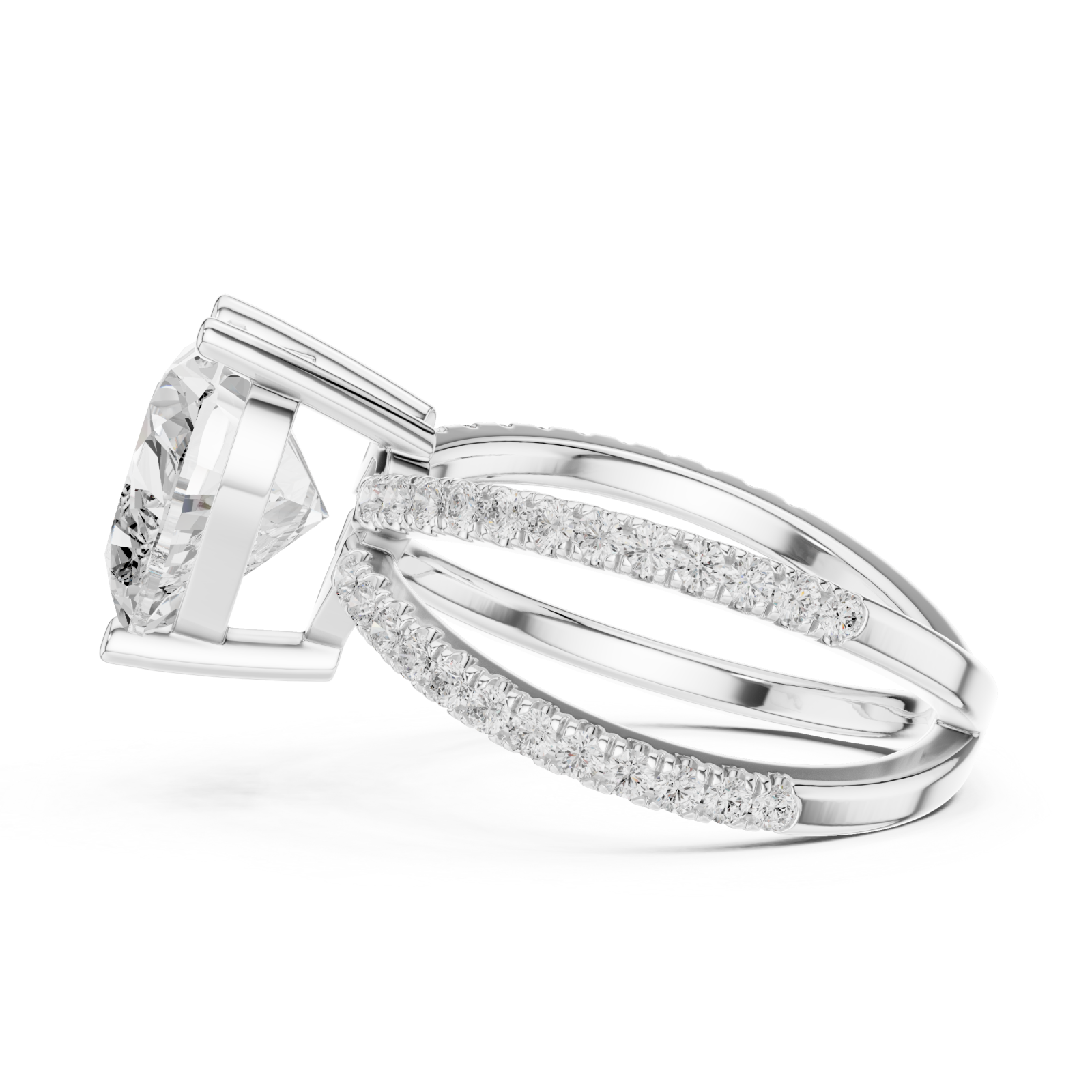  White Gold Starlit Embrace Double Row Heart Ring Side View