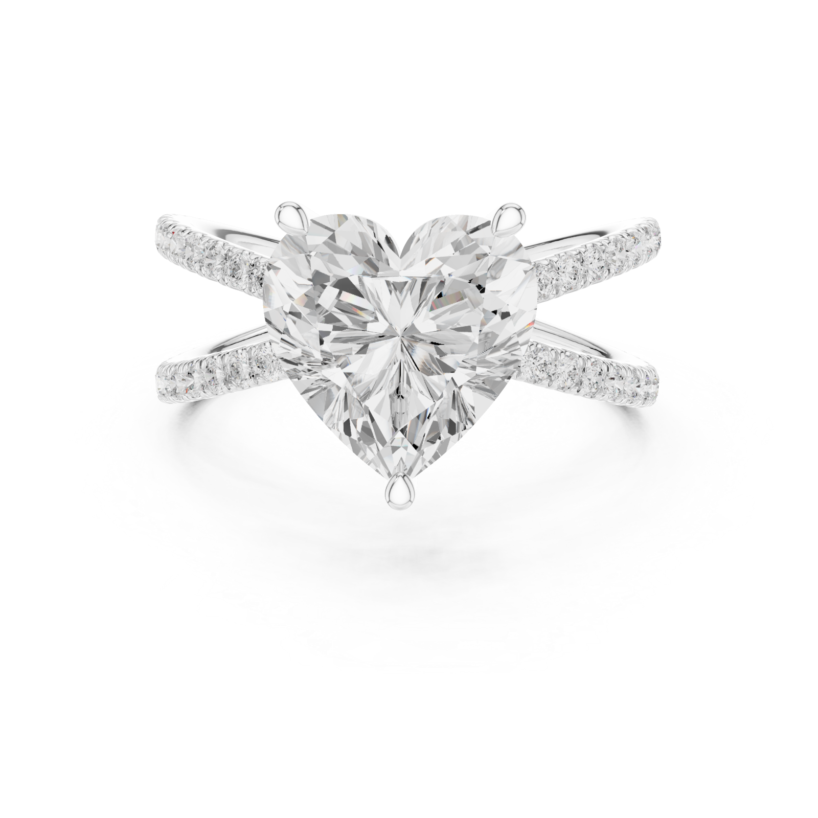  White Gold Starlit Embrace Double Row Heart Ring Front View