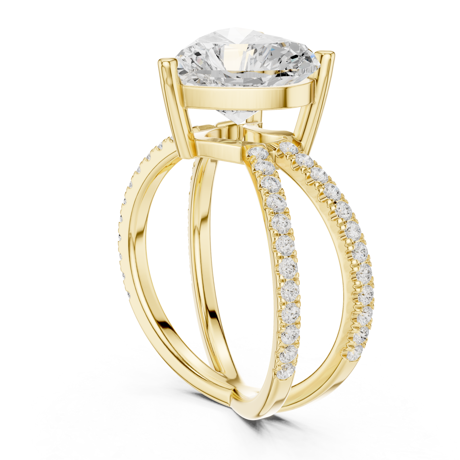  Gold Starlit Embrace Double Row Heart Ring Left View