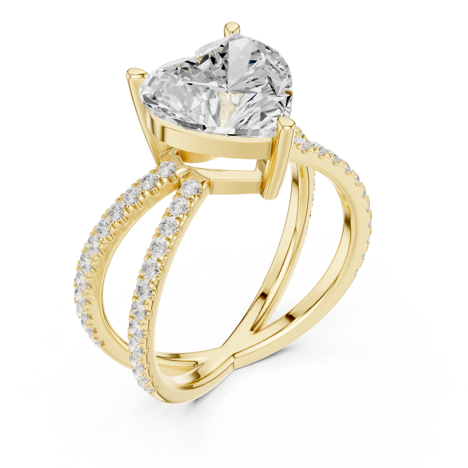 Gold Starlit Embrace Double Row Heart Ring Right View