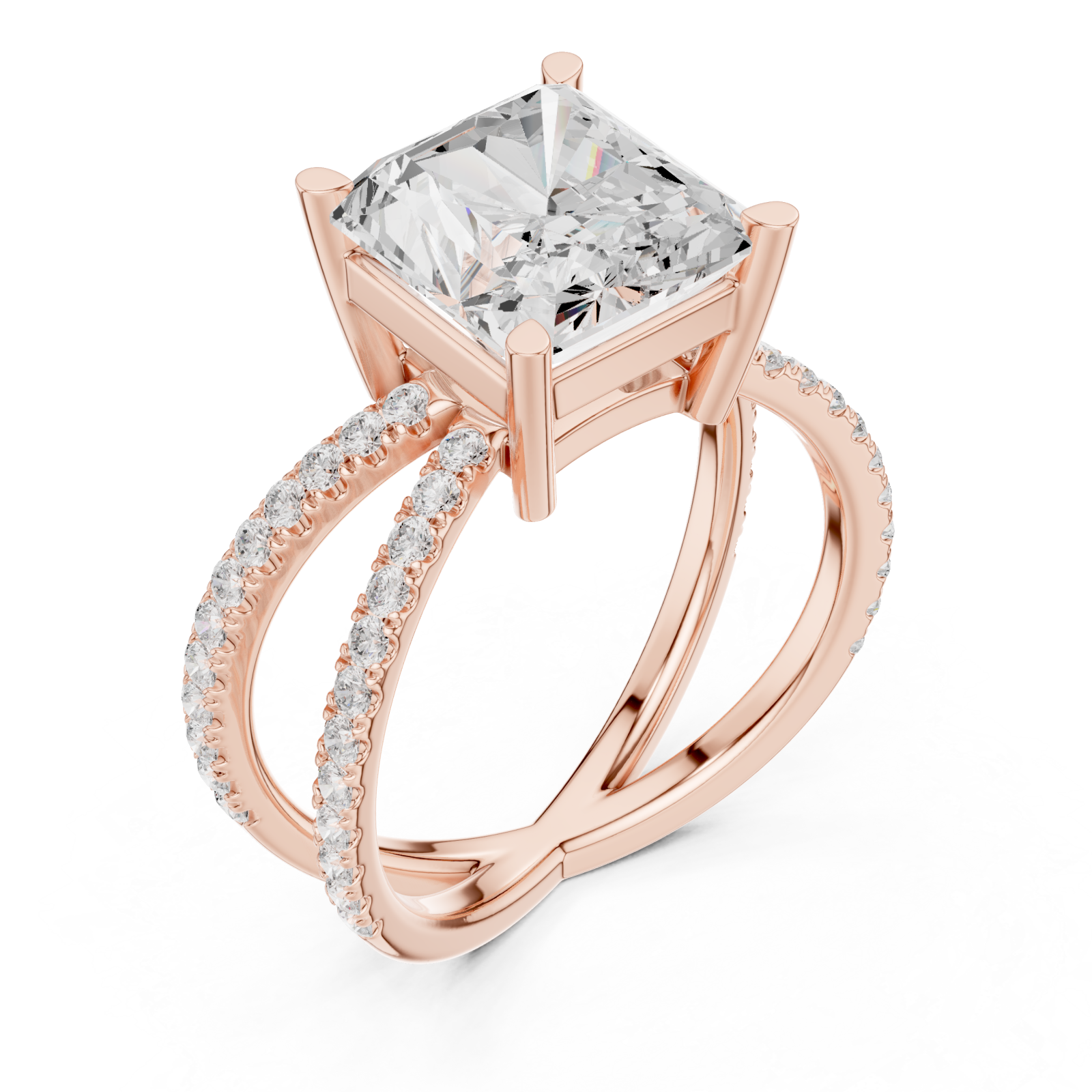  Rose Gold Opulent Crossing Twin Band Ring Right View