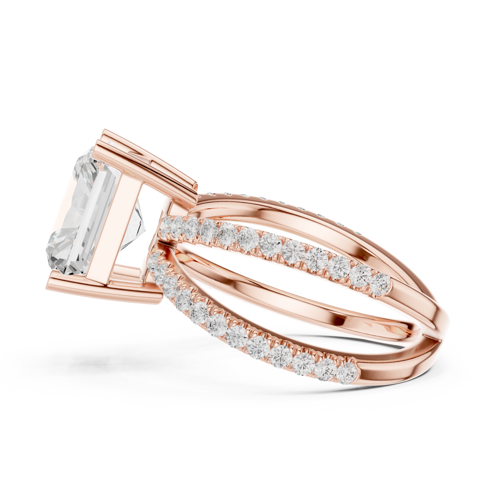  Rose Gold Opulent Crossing Twin Band Ring Side View