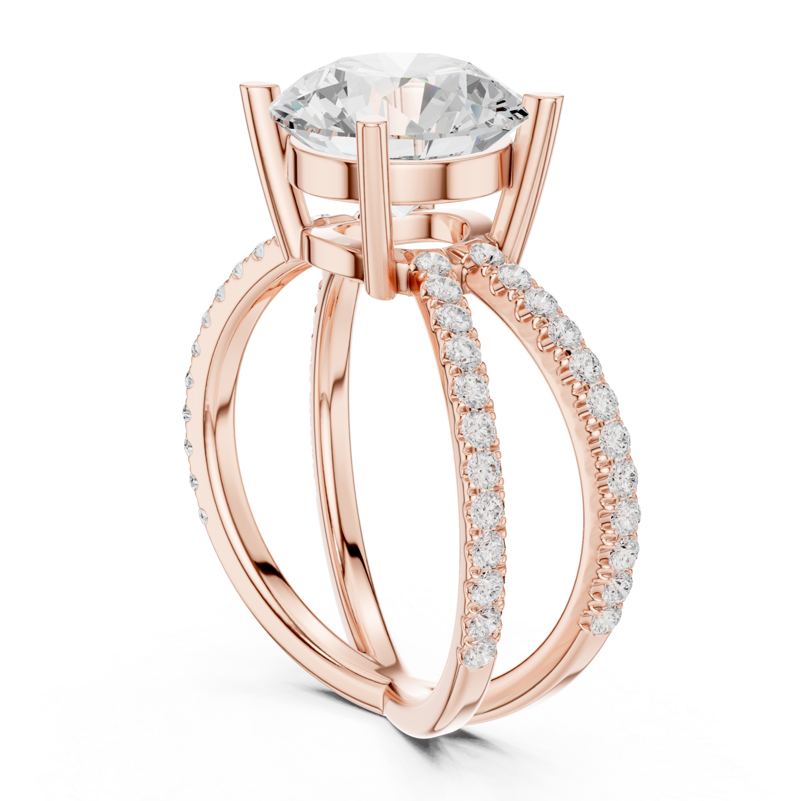  Rose Gold Celestial Embrace Solitaire Band Ring Left View