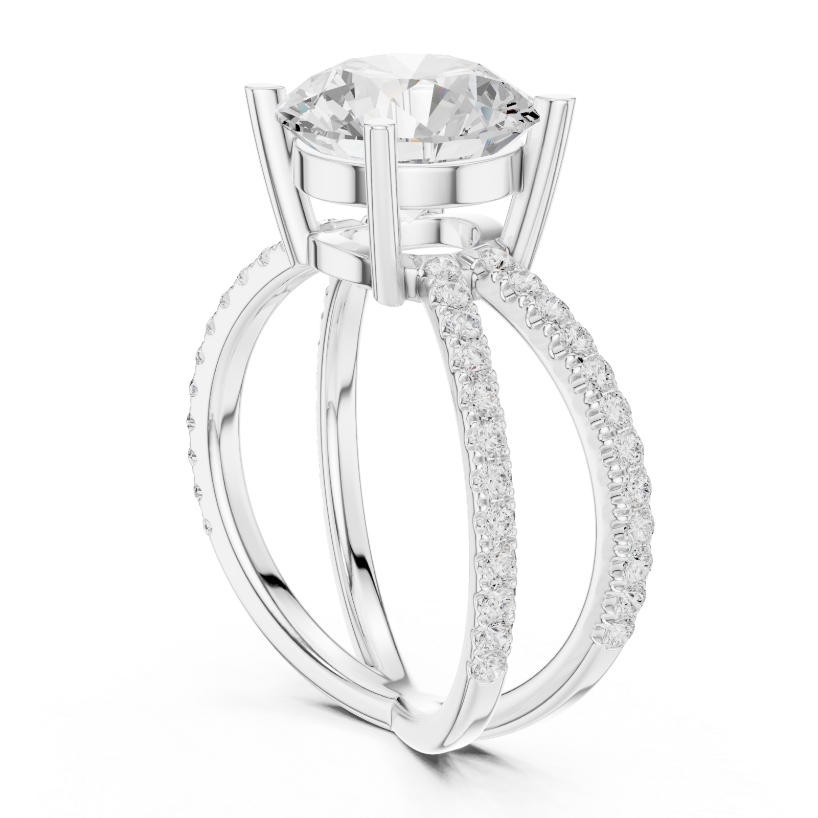  White Gold Celestial Embrace Solitaire Band Ring Left View