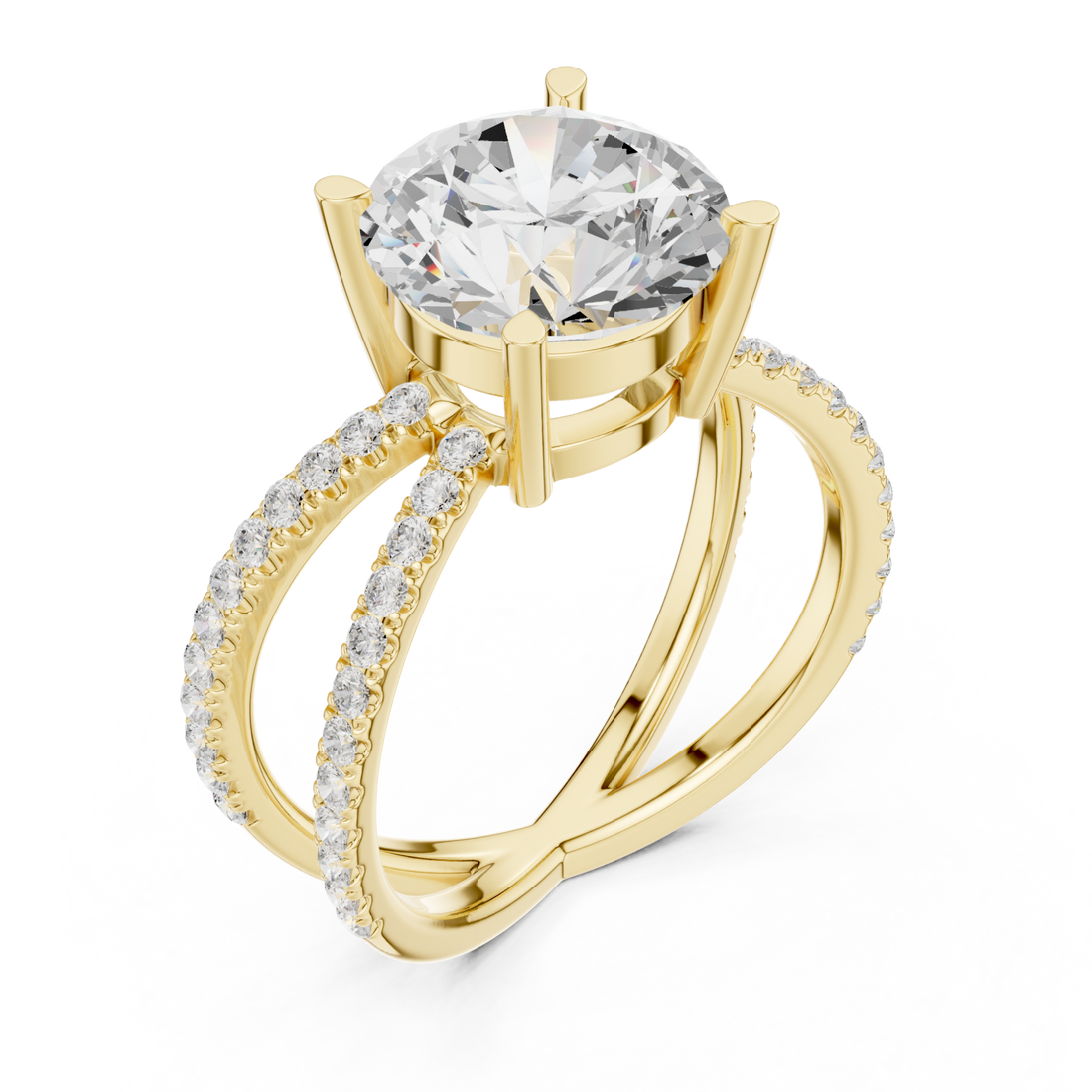 Gold Celestial Embrace Solitaire Band Ring Right View