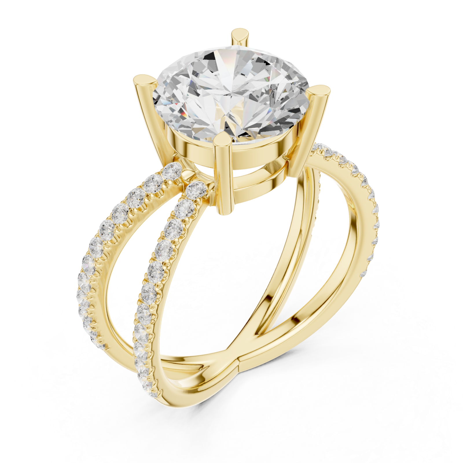 Gold Celestial Embrace Solitaire Band Ring Right View