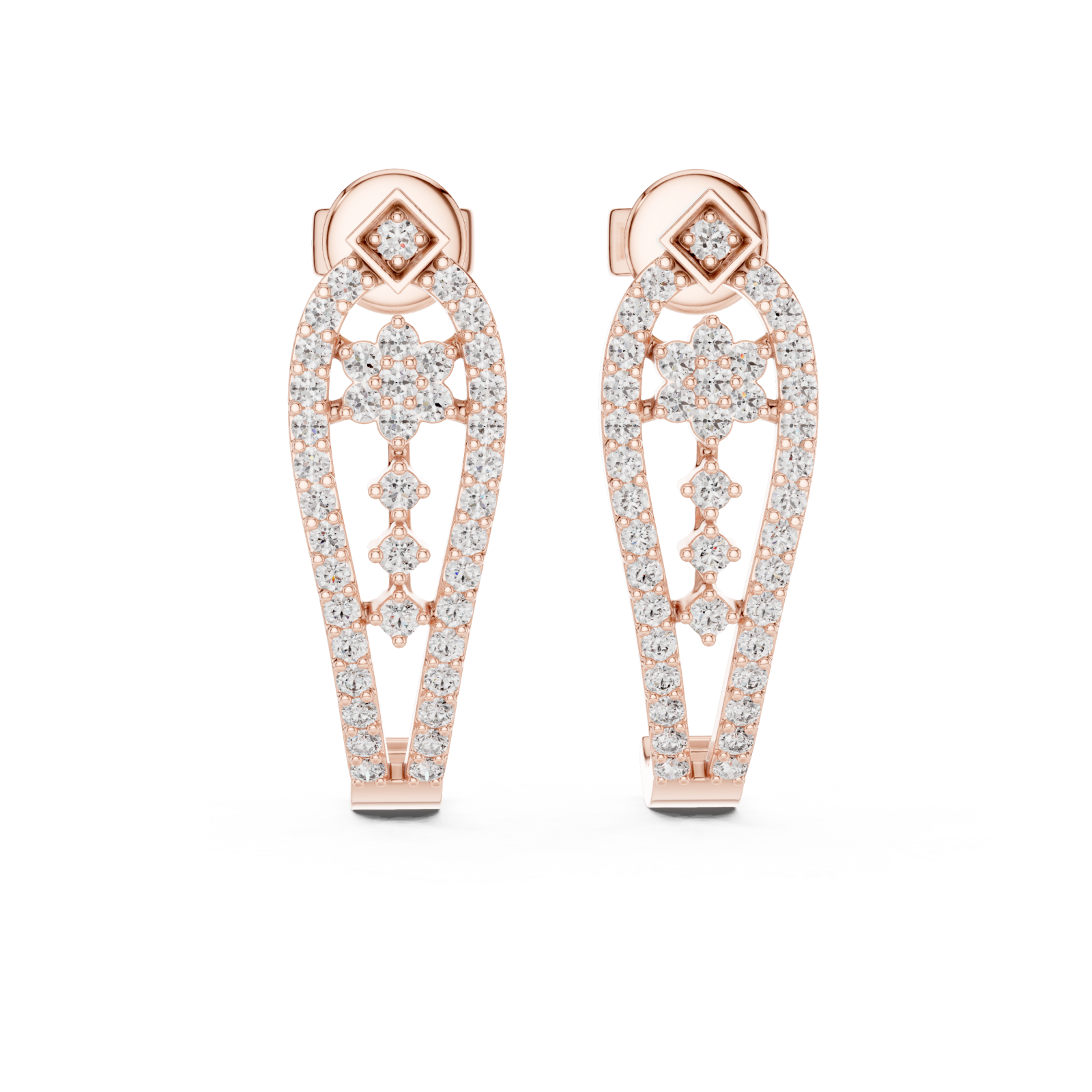 Rose Gold Radiant Cascade Hoop Earrings Front View