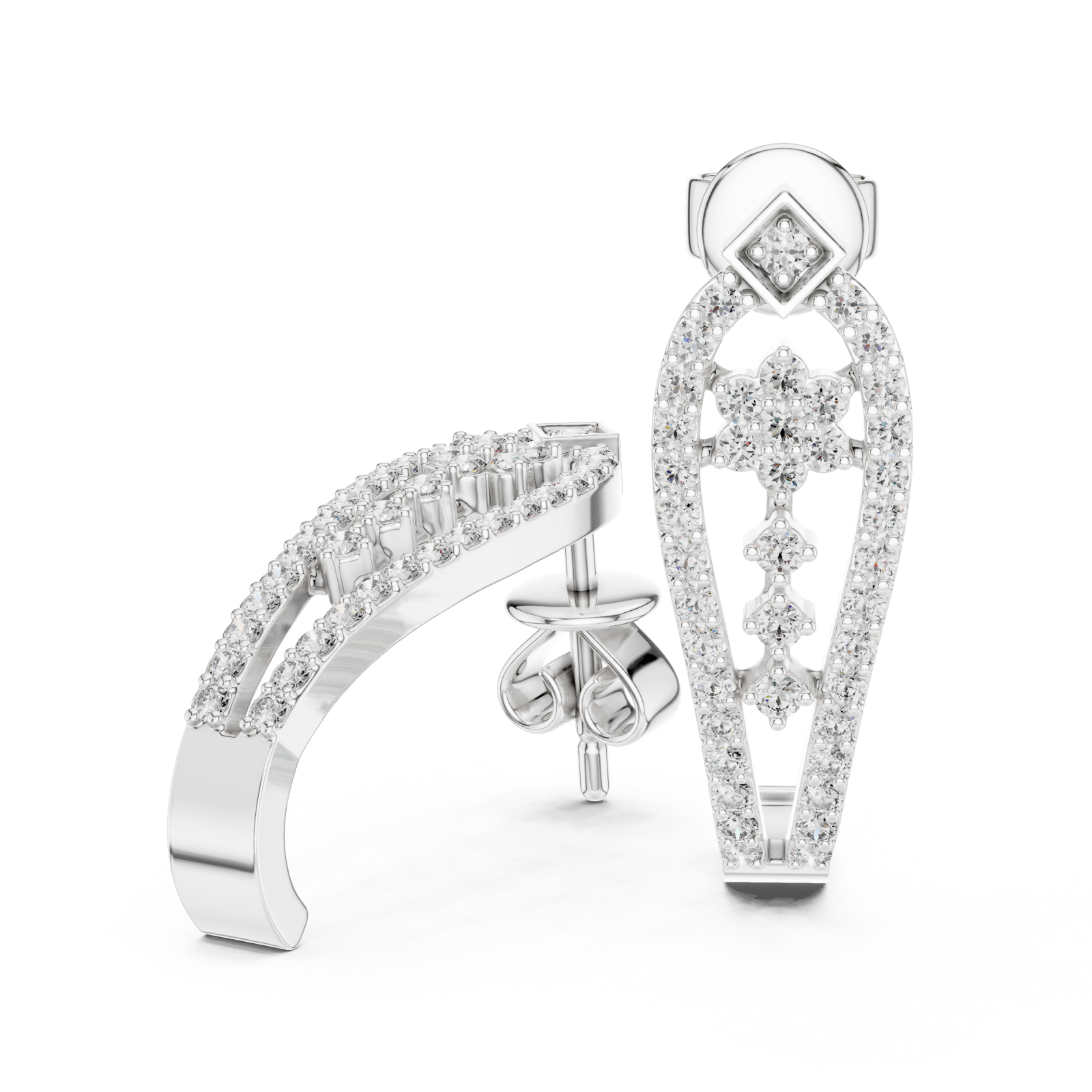  White Gold Radiant Cascade Hoop Earrings Left View