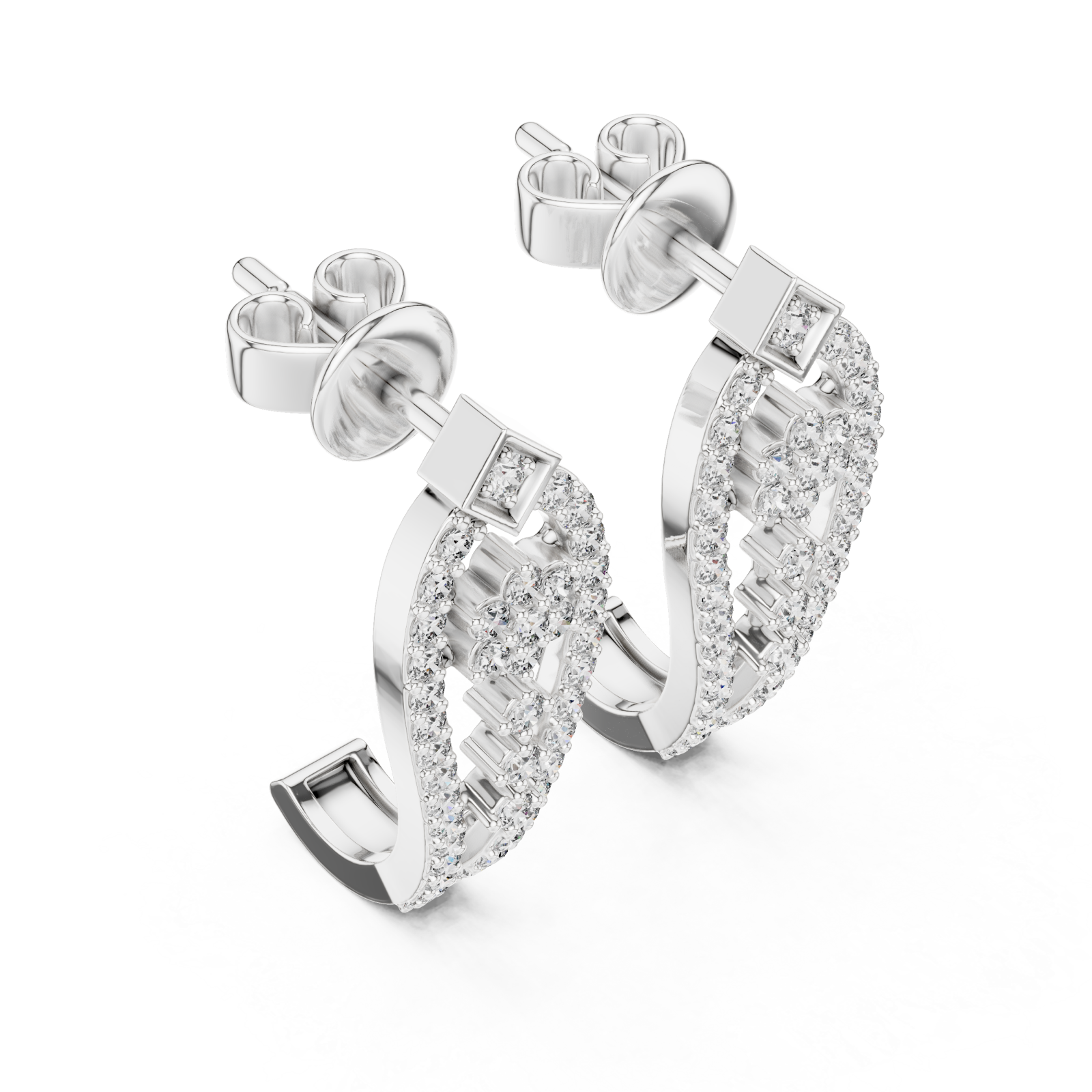  White Gold Radiant Cascade Hoop Earrings Right View