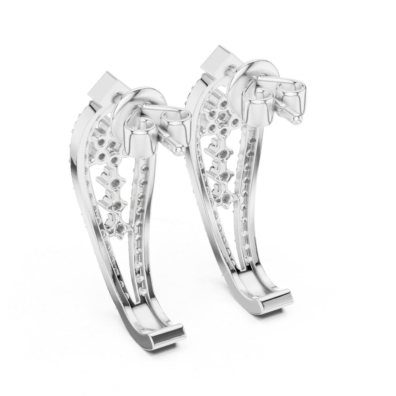  White Gold Radiant Cascade Hoop Earrings Side View