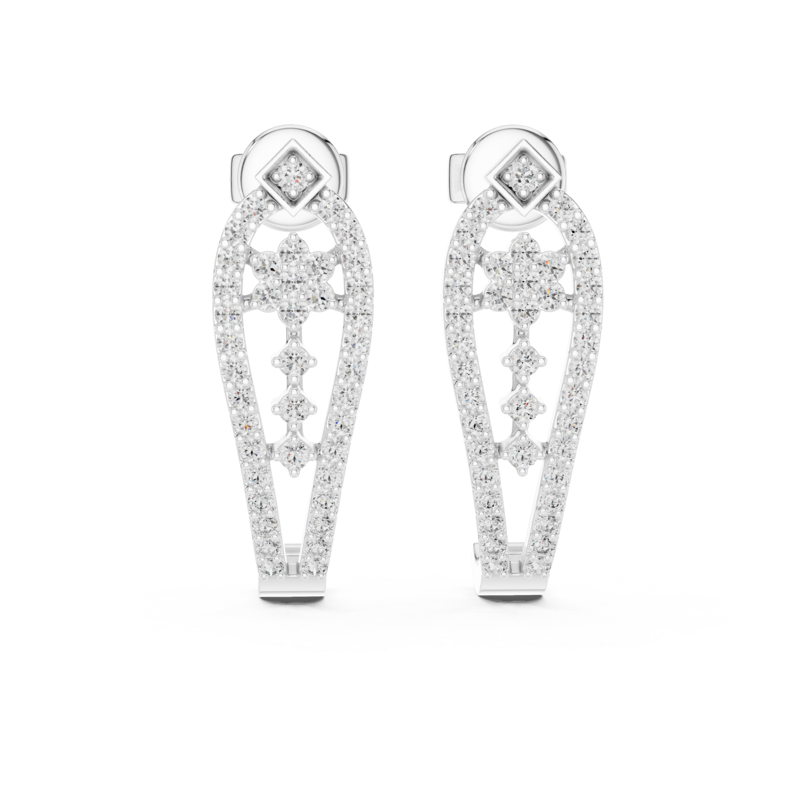  White Gold Radiant Cascade Hoop Earrings Front View