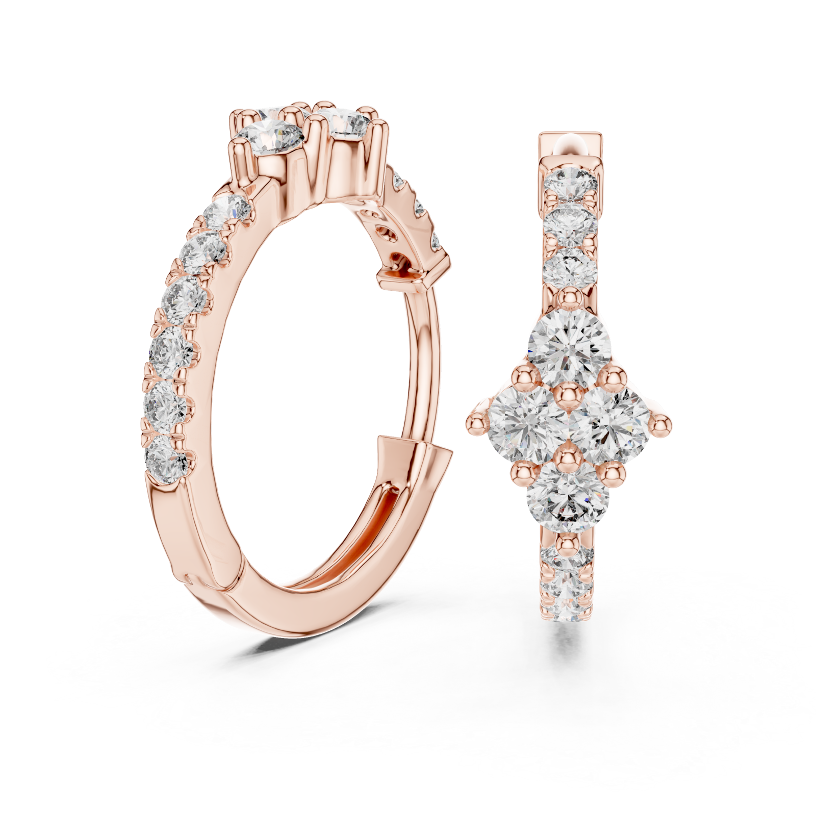  Rose Gold Serenade in Bloom Floral Detailed Hoop Earrings Left View