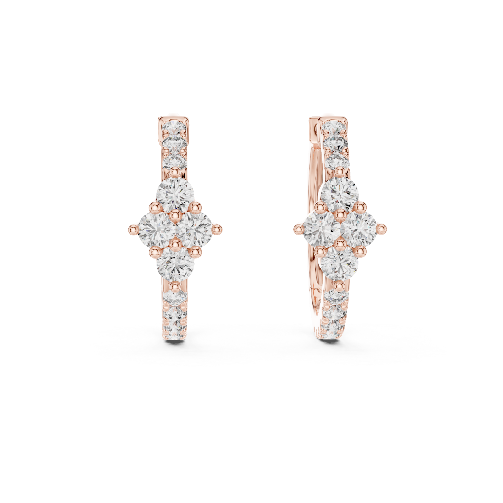  Rose Gold Serenade in Bloom Floral Detailed Hoop Earrings Front View