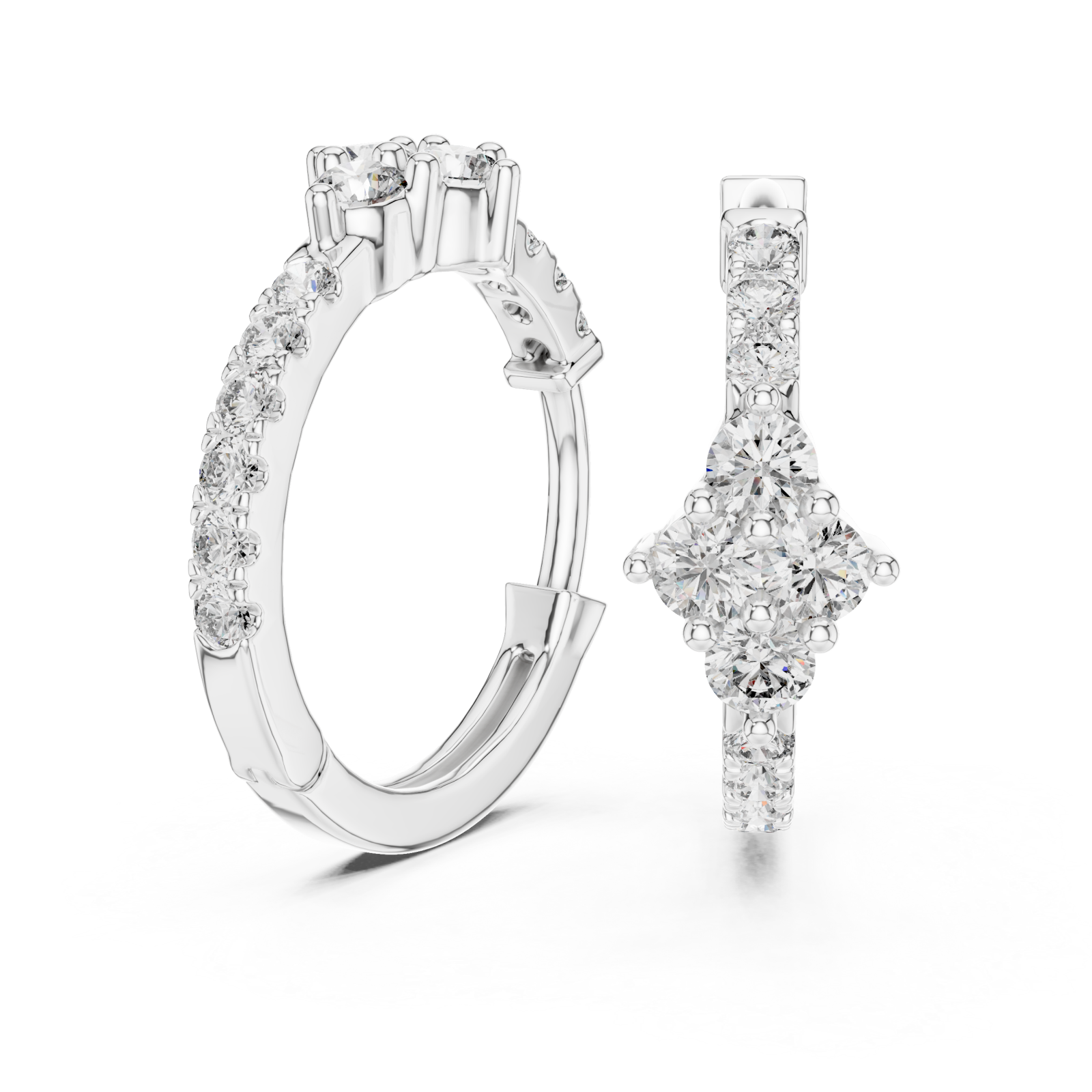  White Gold Serenade in Bloom Floral Detailed Hoop Earrings Left View