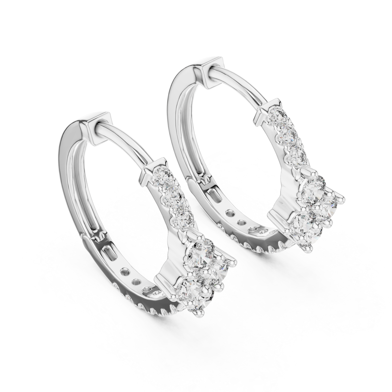  White Gold Serenade in Bloom Floral Detailed Hoop Earrings Right View