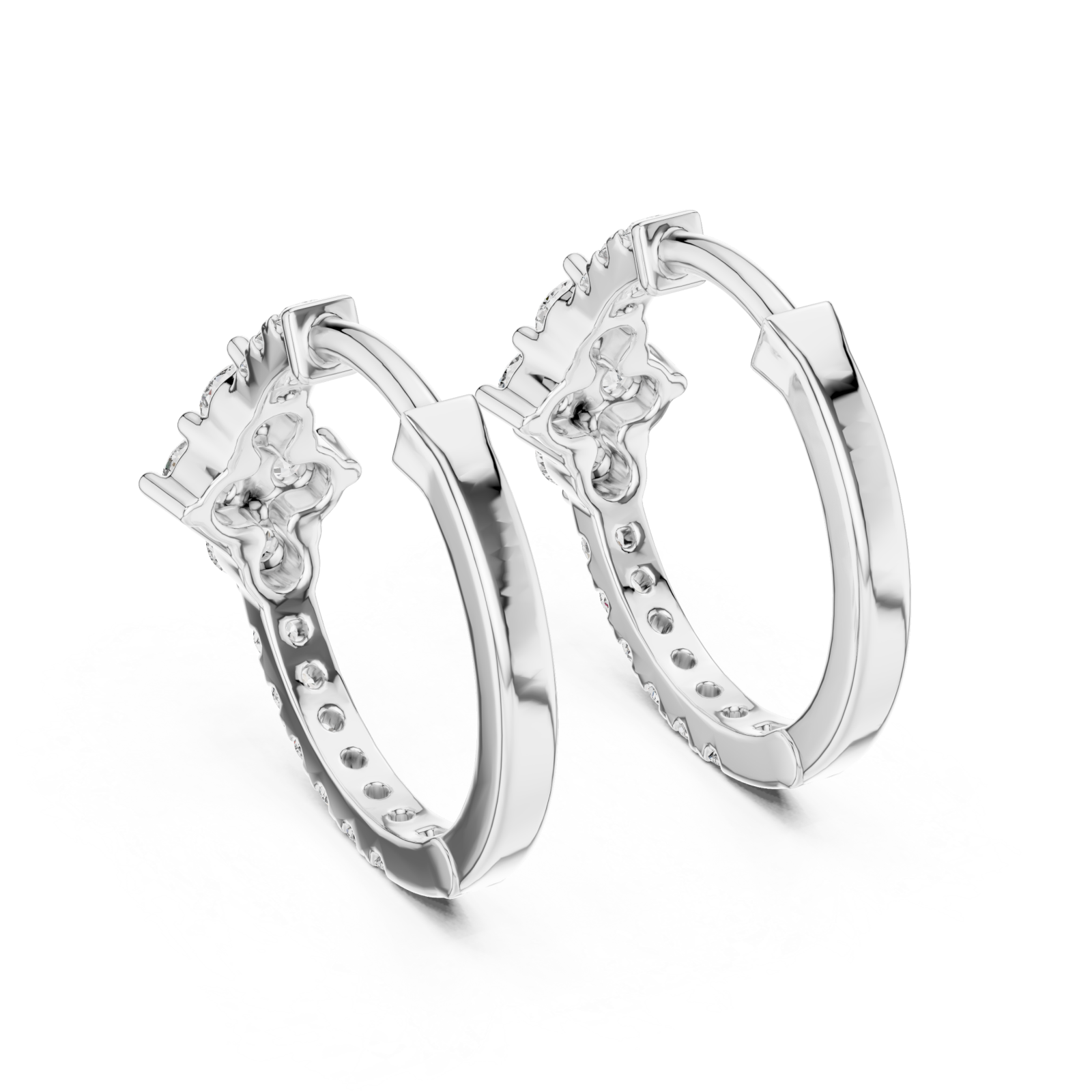  White Gold Serenade in Bloom Floral Detailed Hoop Earrings Side View