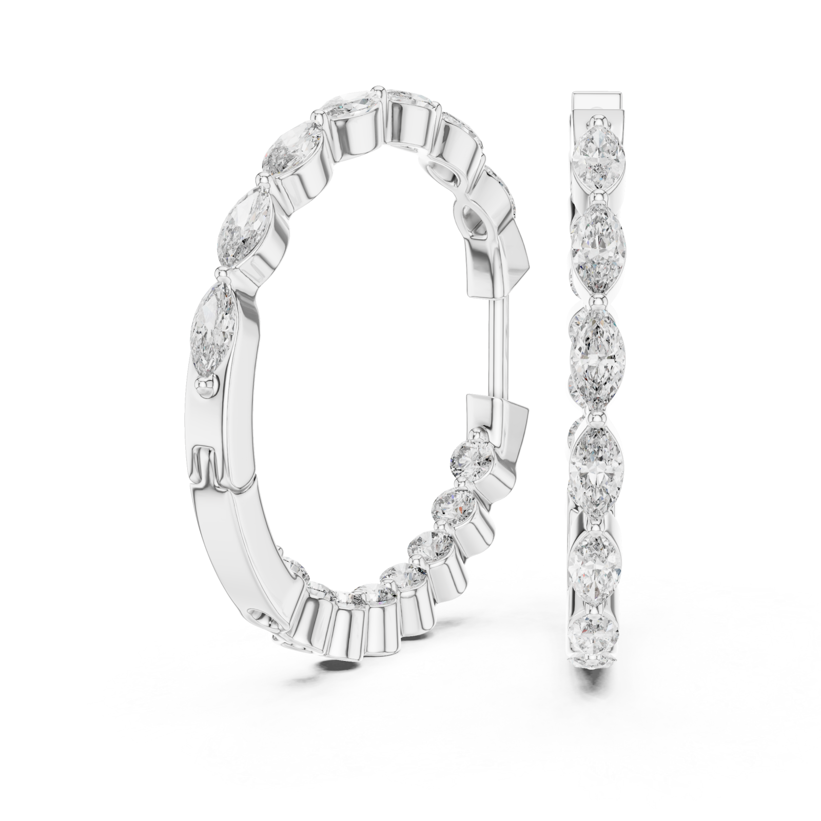  White Gold Lustrous Belle Open Hoop Earrings Left View