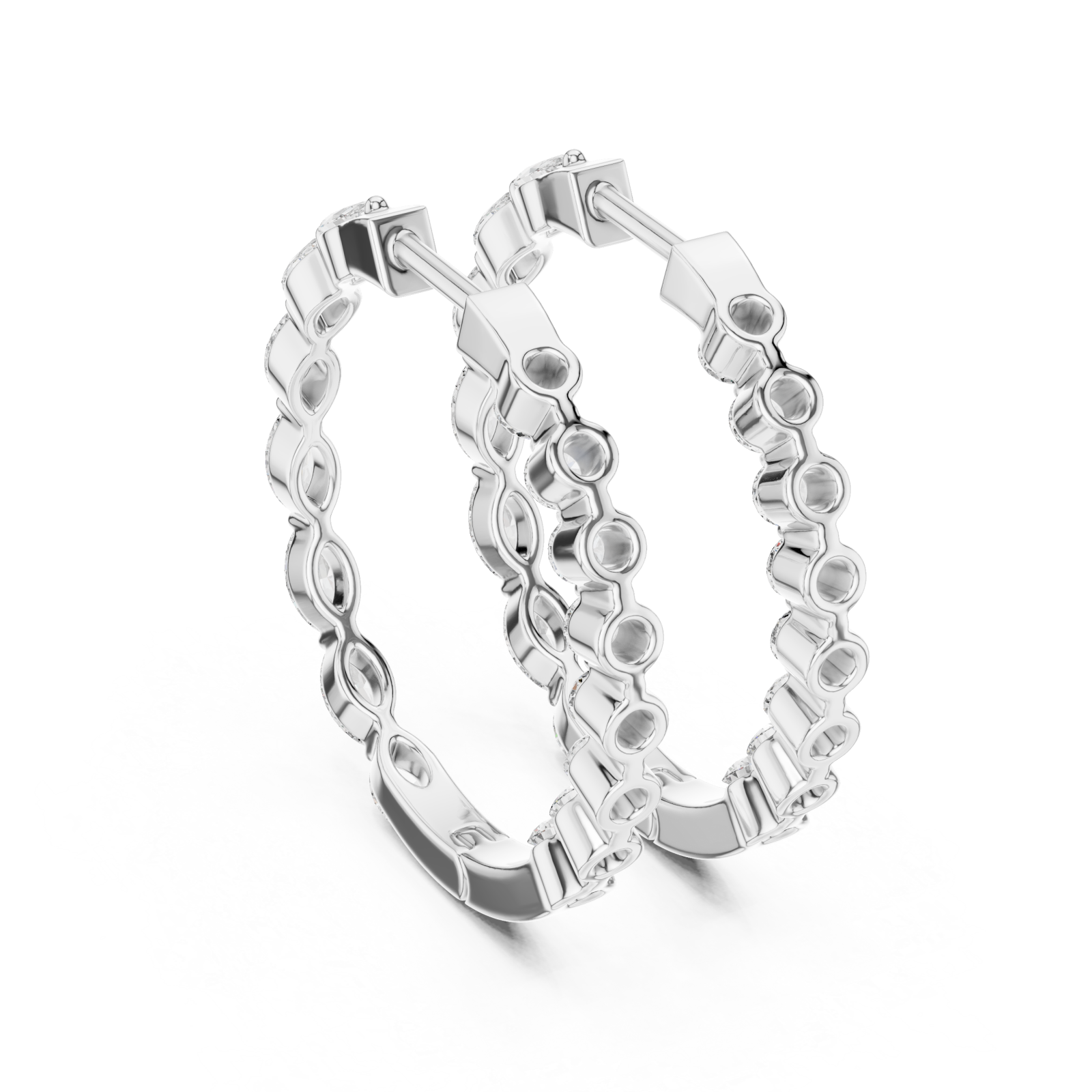  White Gold Lustrous Belle Open Hoop Earrings Side View