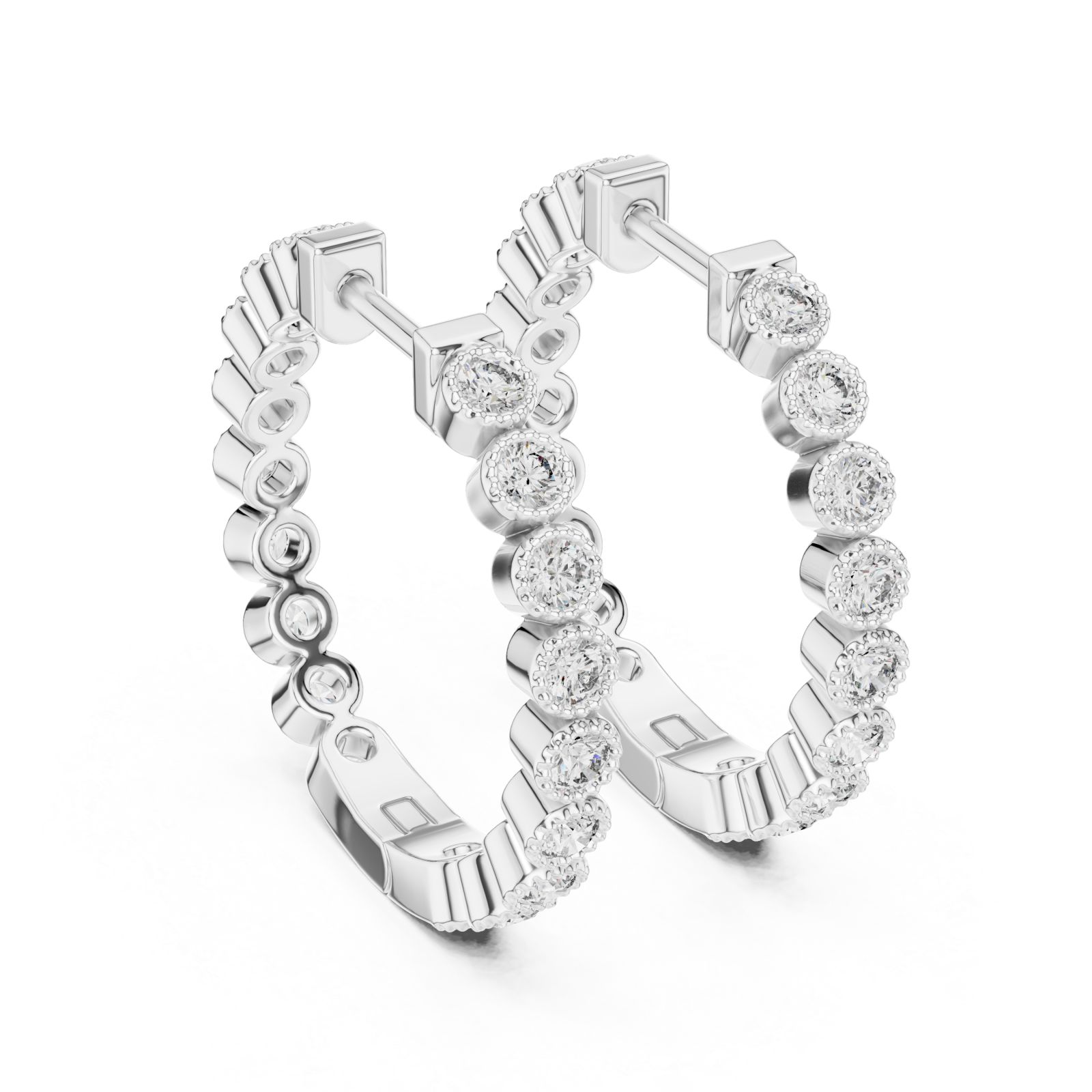 White Gold Celestial Whisper Sparkle Open Hoops Side View