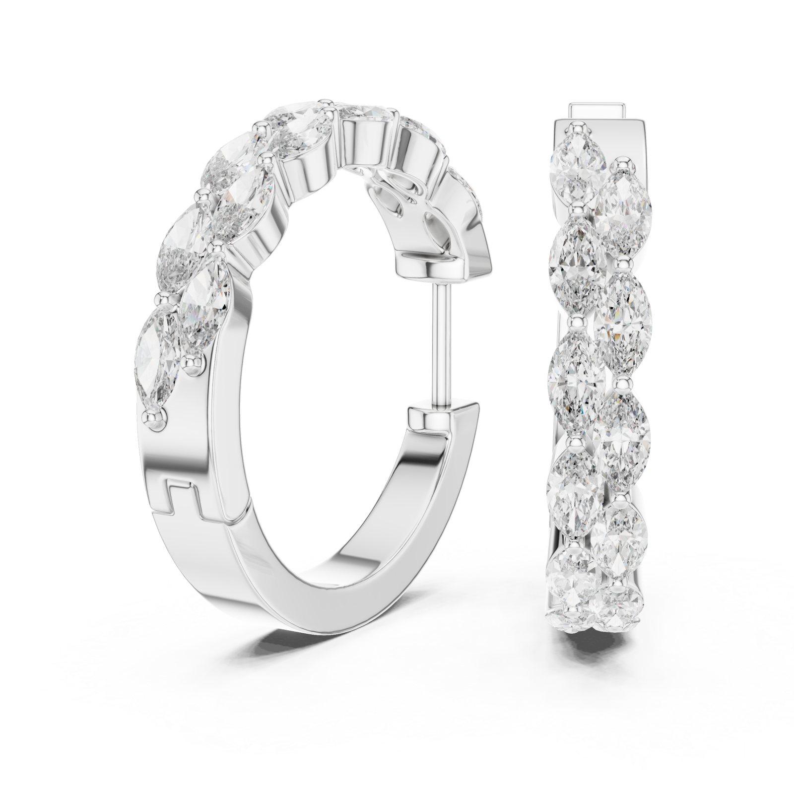  White Gold Twilight Glimmer Artisanal Hoops for Women Left View