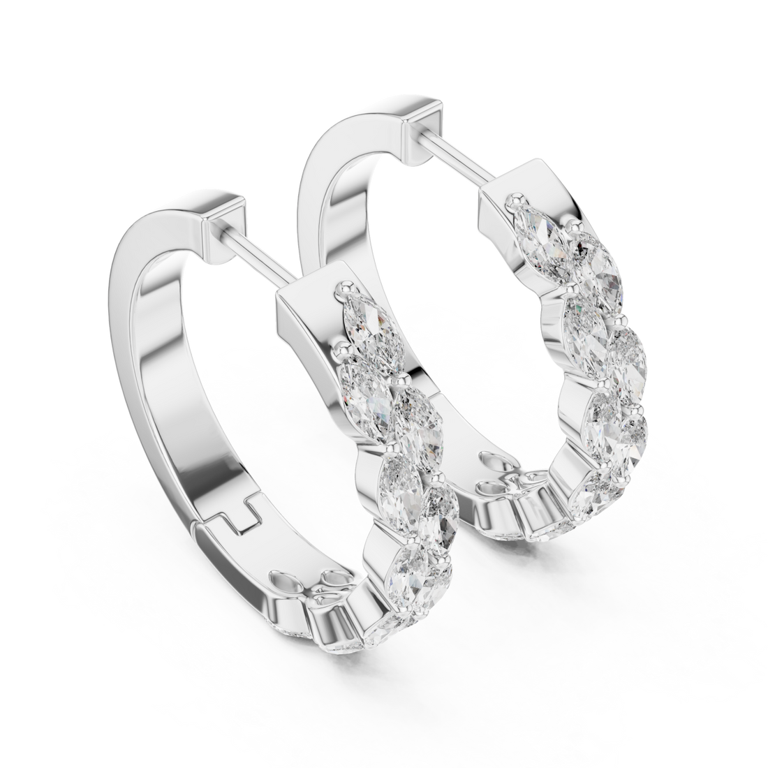  White Gold Twilight Glimmer Artisanal Hoops for Women Right View