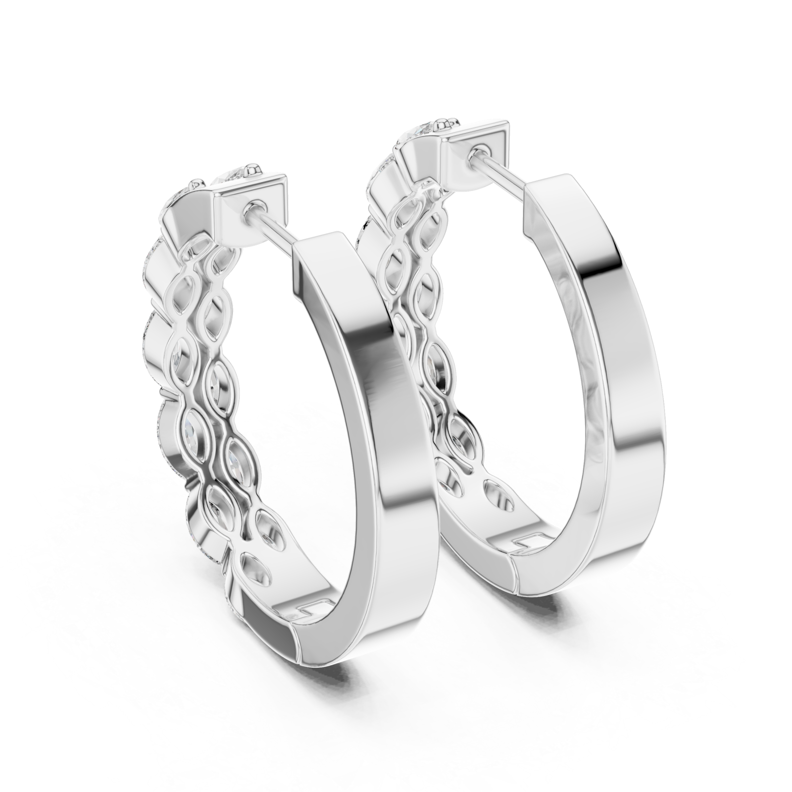  White Gold Twilight Glimmer Artisanal Hoops for Women Side View