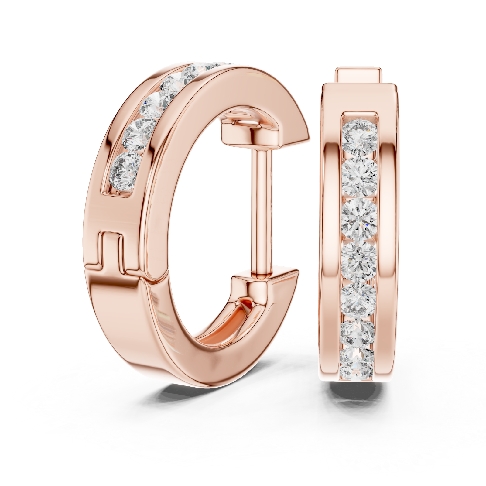  Rose Gold Elegant Horizon Signature Oval Hoops Left View
