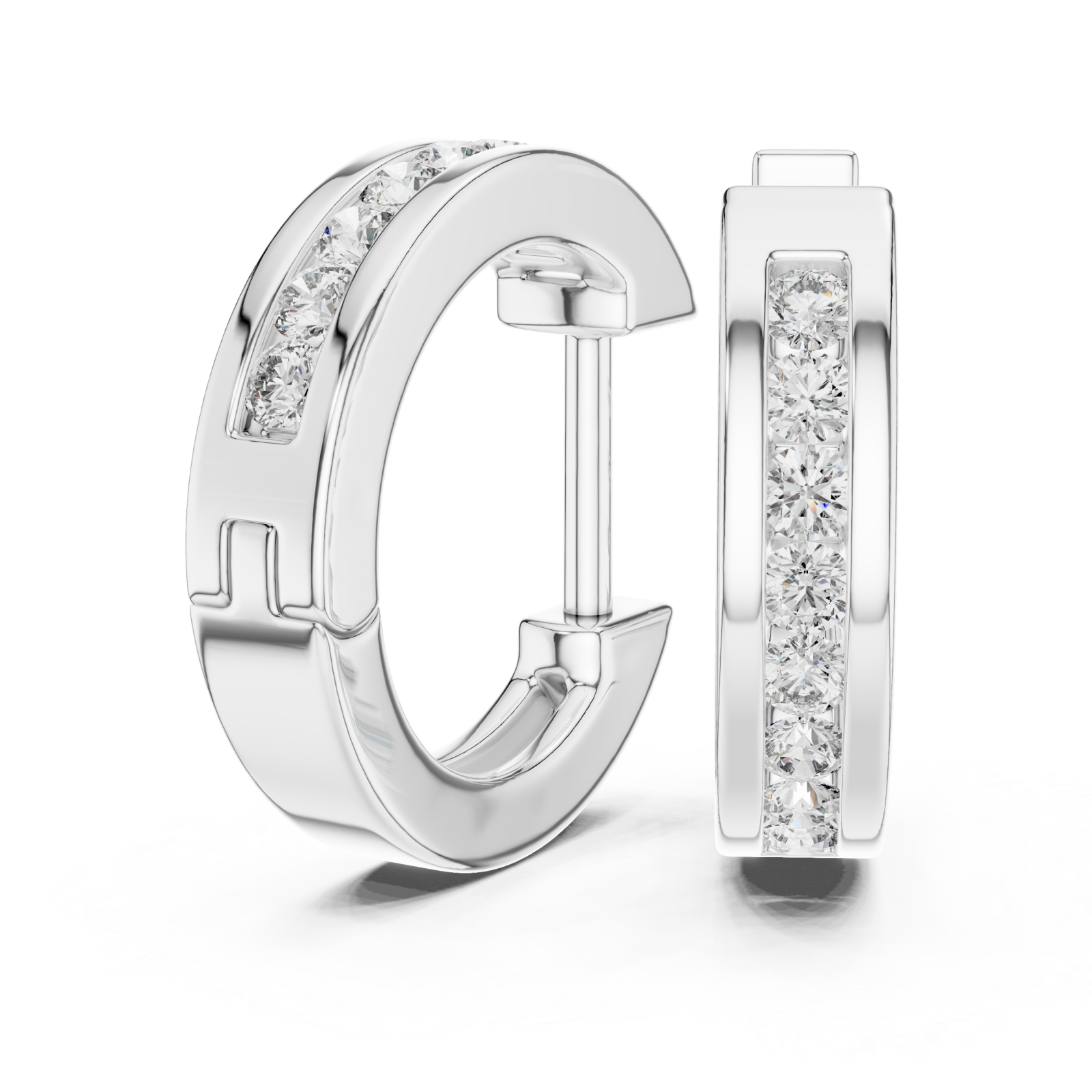  White Gold Elegant Horizon Signature Oval Hoops Left View