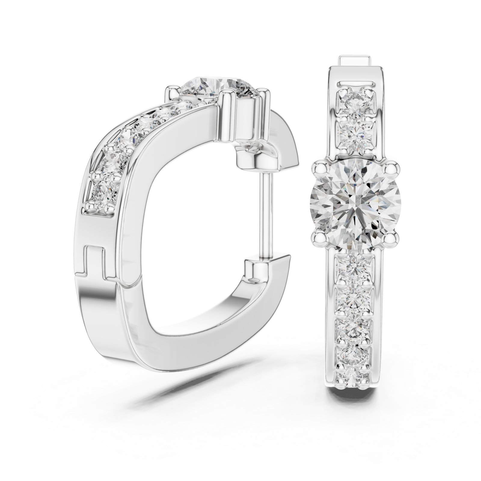  White Gold Blossom Harmony Elegant Hoop Earrings Left View