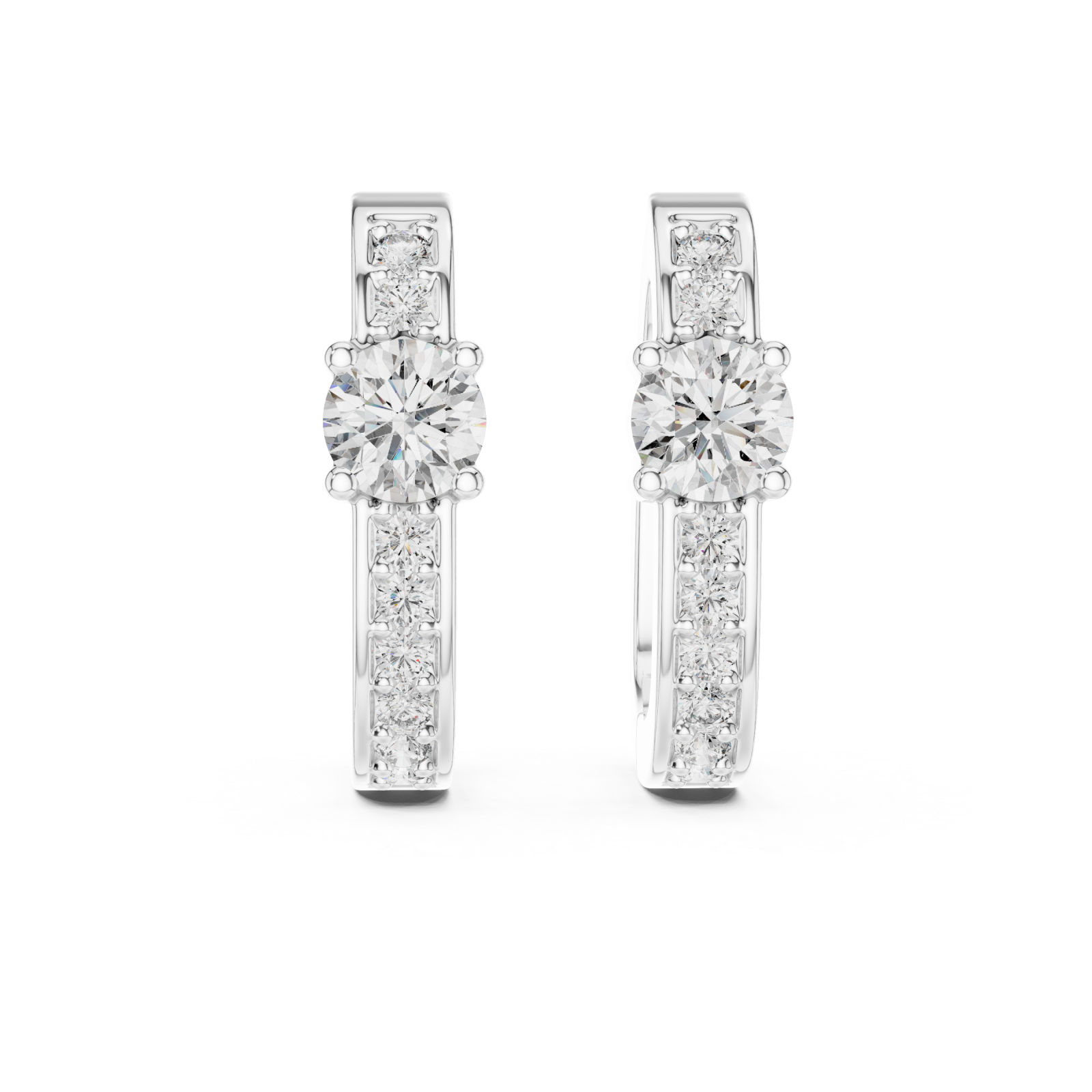  White Gold Blossom Harmony Elegant Hoop Earrings Front View