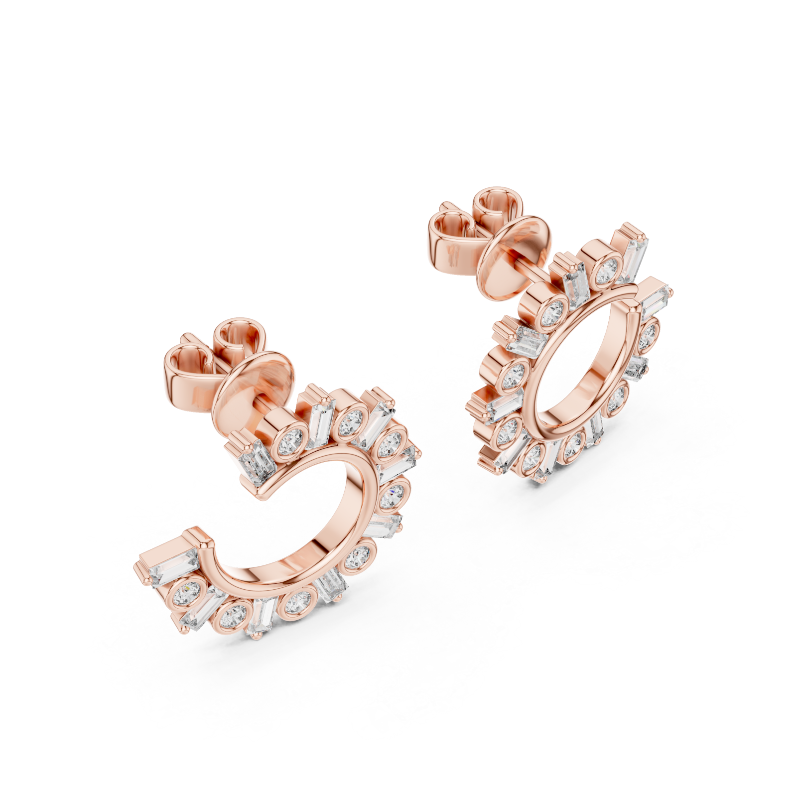 Rose Gold Ornate Petal Halo Drop Earrings Right View