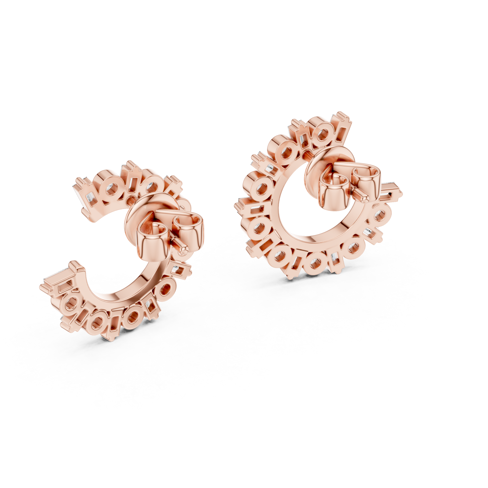  Rose Gold Ornate Petal Halo Drop Earrings Side View