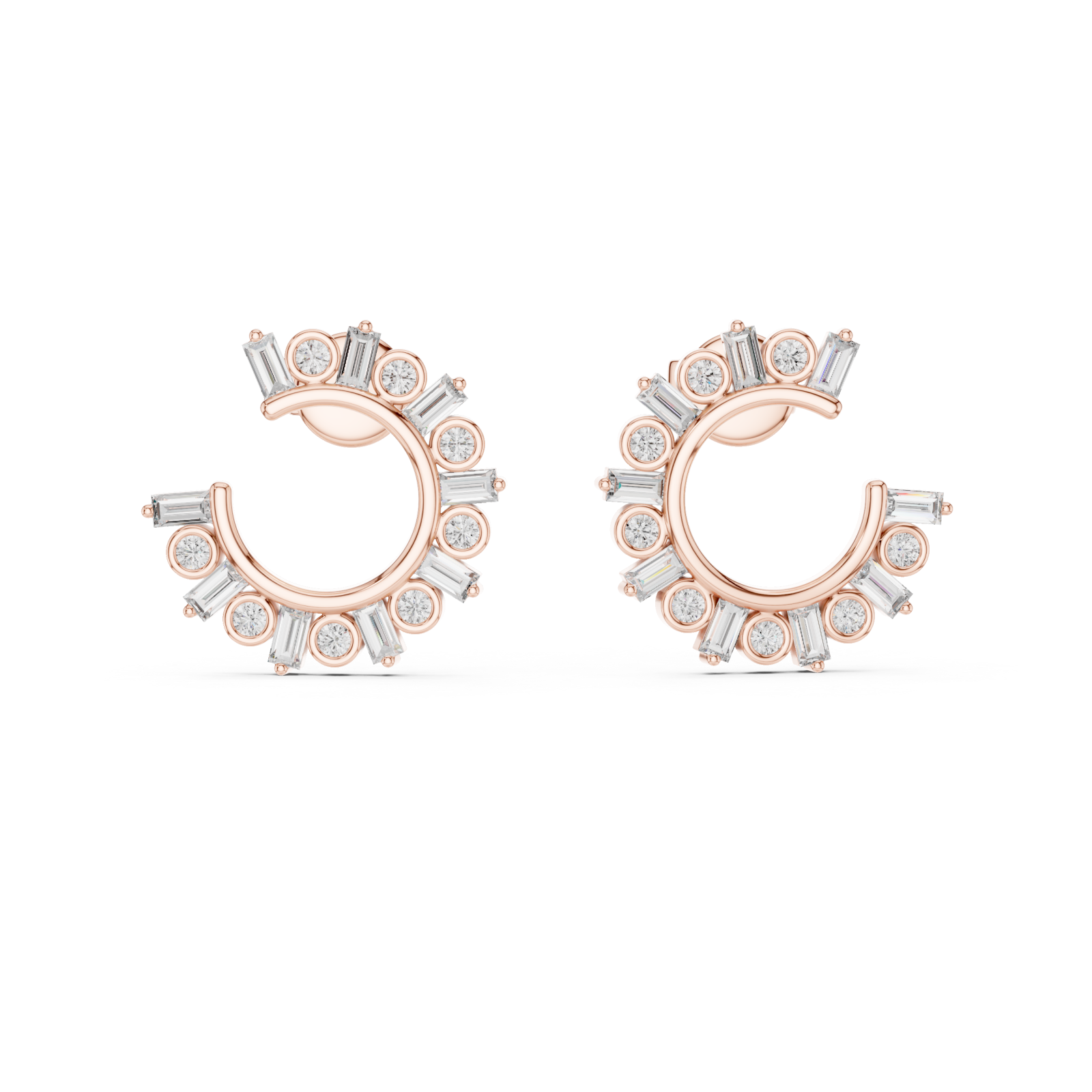 Rose Gold Ornate Petal Halo Drop Earrings Front View