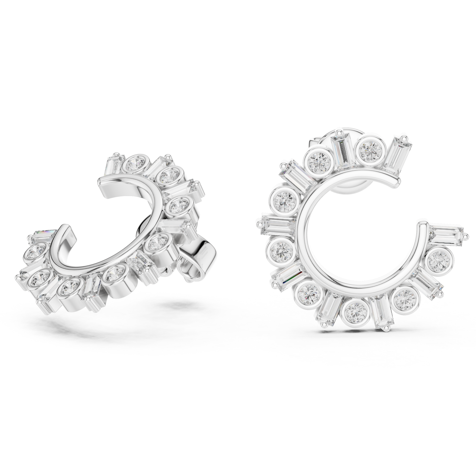  White Gold Ornate Petal Halo Drop Earrings Left View