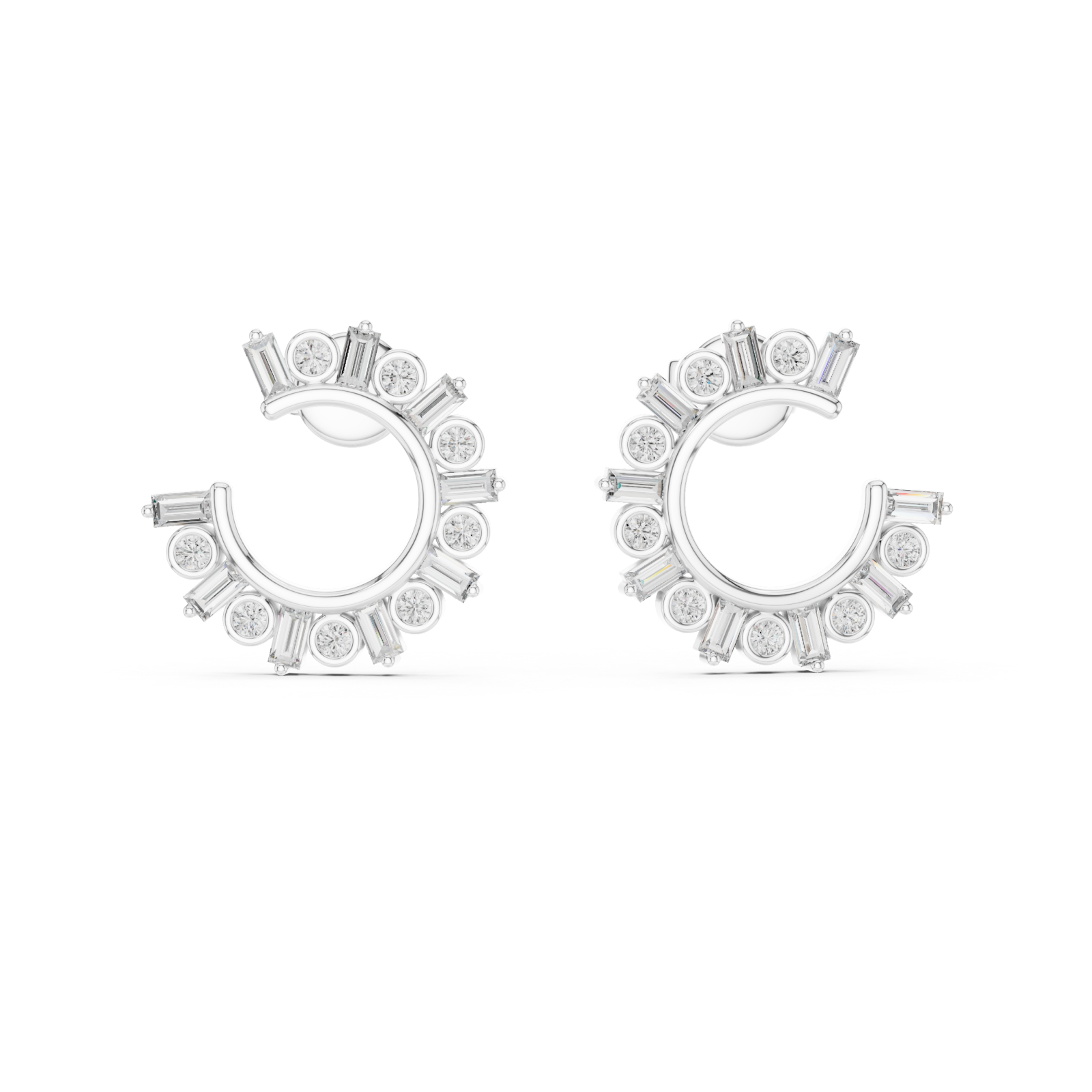  White Gold Ornate Petal Halo Drop Earrings Front View