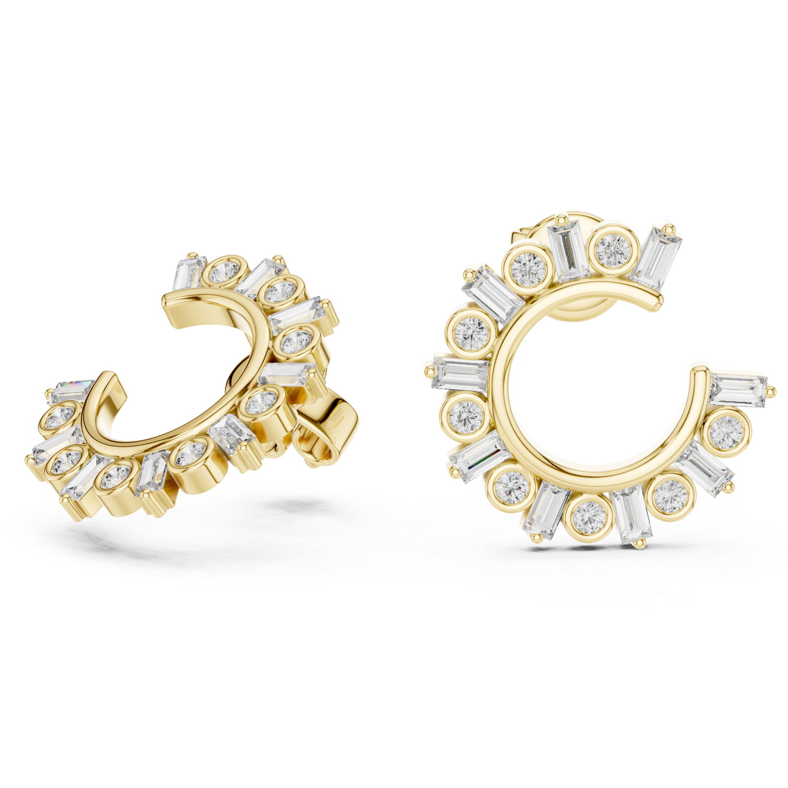  Gold Ornate Petal Halo Drop Earrings Left View