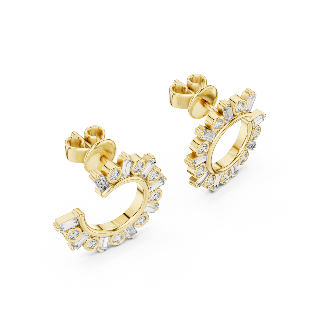 Gold Ornate Petal Halo Drop Earrings Right View